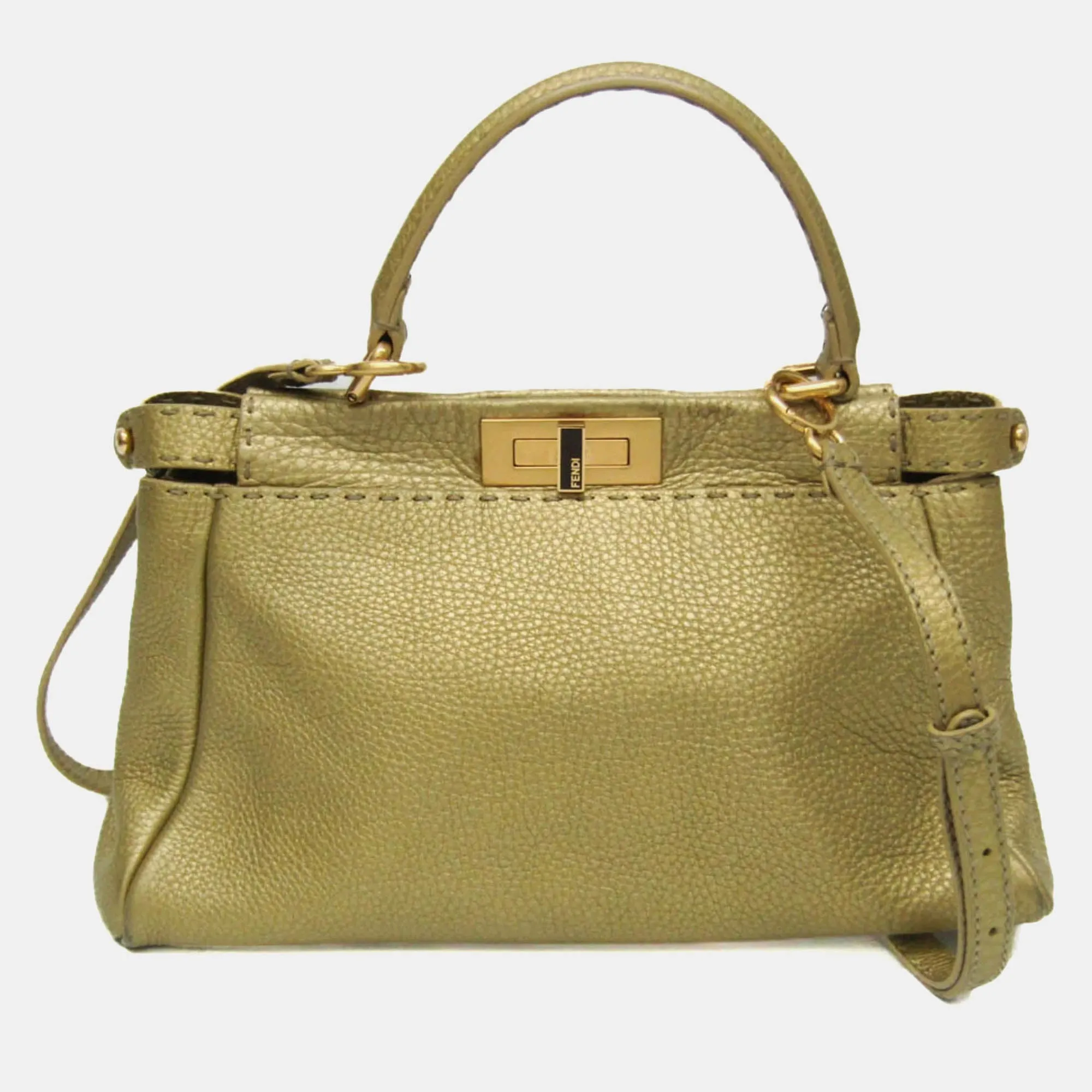 Gold Leather Peekaboo Top Handle Bag