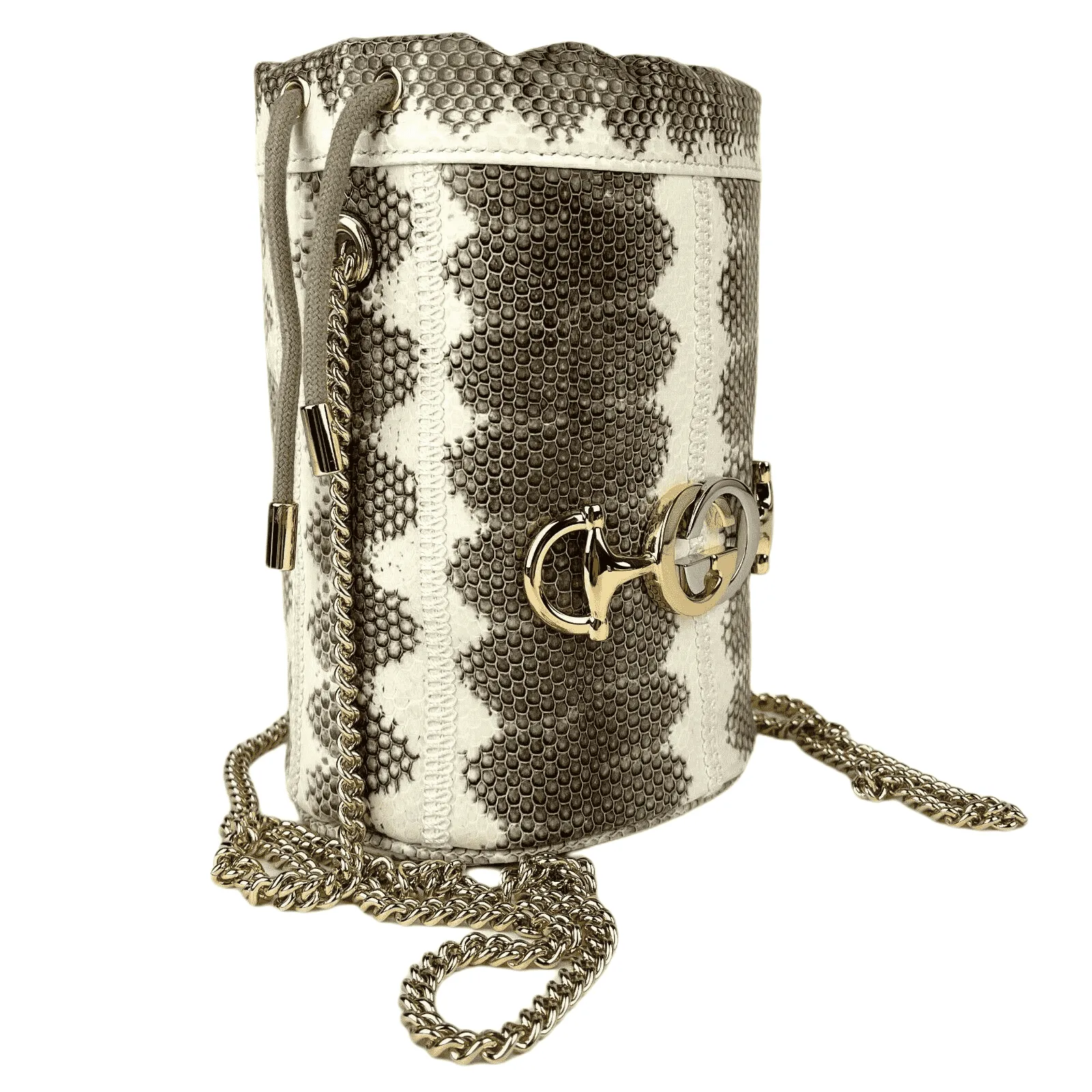 Gucci Zumi / Snakeskin Mini Drawstring Bucket Chain Bag