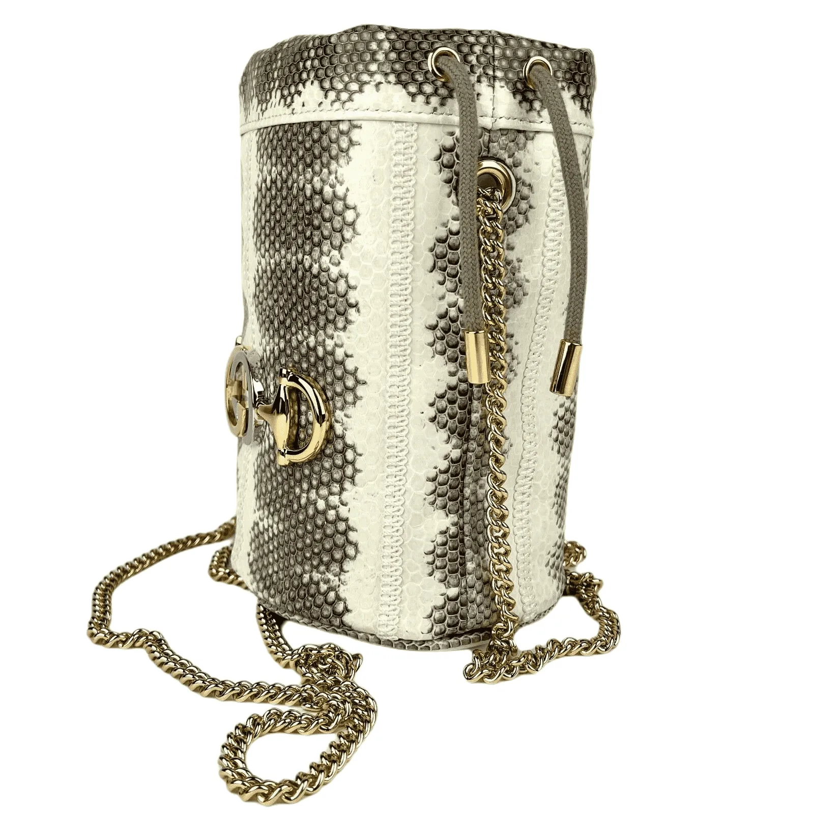 Gucci Zumi / Snakeskin Mini Drawstring Bucket Chain Bag