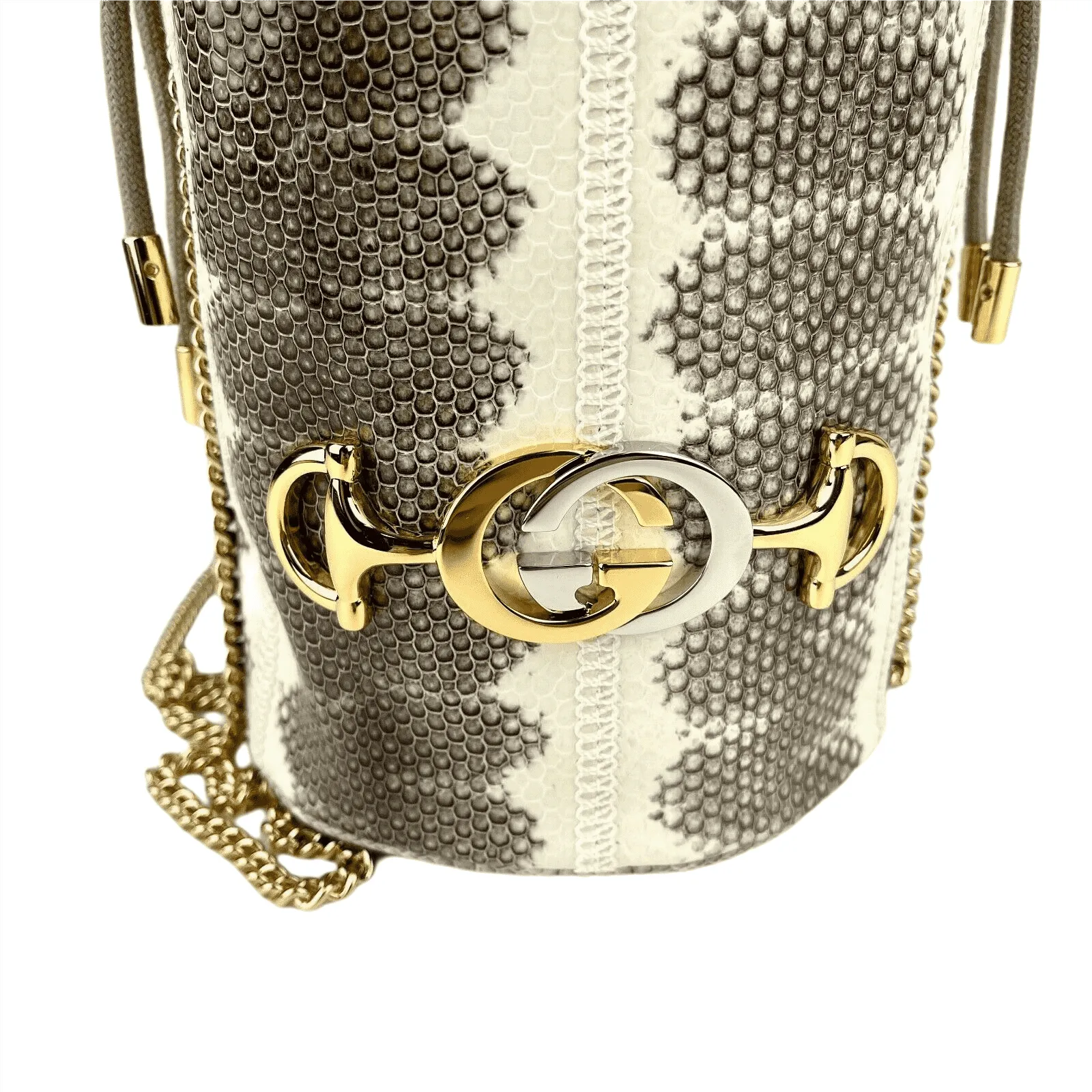 Gucci Zumi / Snakeskin Mini Drawstring Bucket Chain Bag