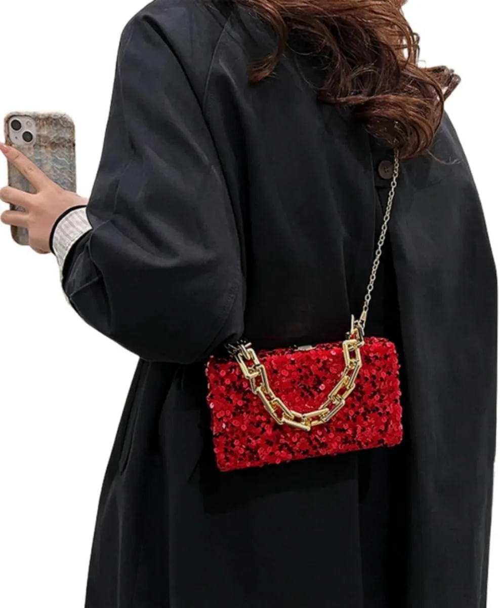 IAMUHI Small Sequins Clutch Purse Top Handle Evening Handbag Mini Square Shoulder Crossbody Bag
