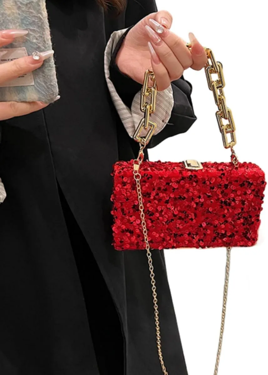 IAMUHI Small Sequins Clutch Purse Top Handle Evening Handbag Mini Square Shoulder Crossbody Bag