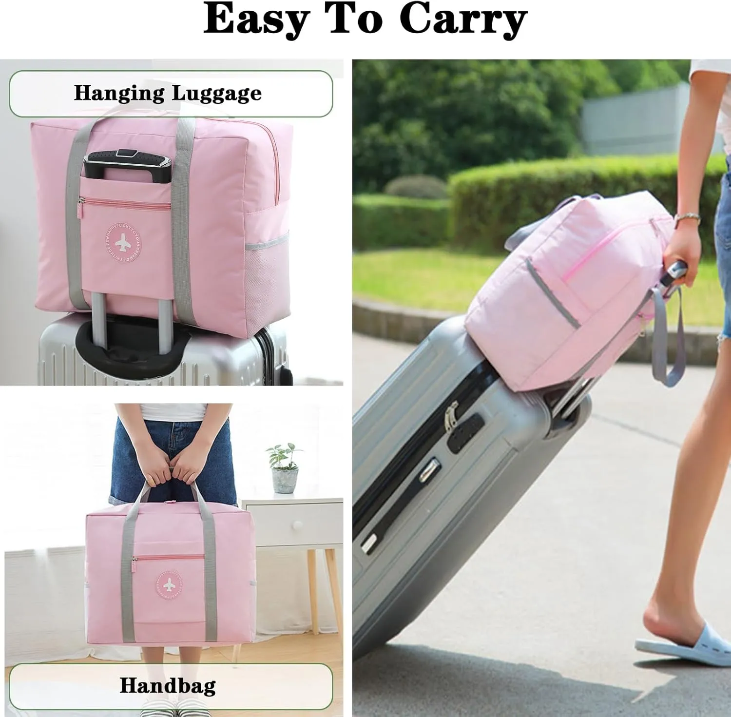 INVODA Travel Bag Foldable Duffle Bag Spirit Airlines Personal Item for Women Men Lightweight Short Trip Carry On Bag Sports Gym Tote Weekender Overnight (1002 Pink)