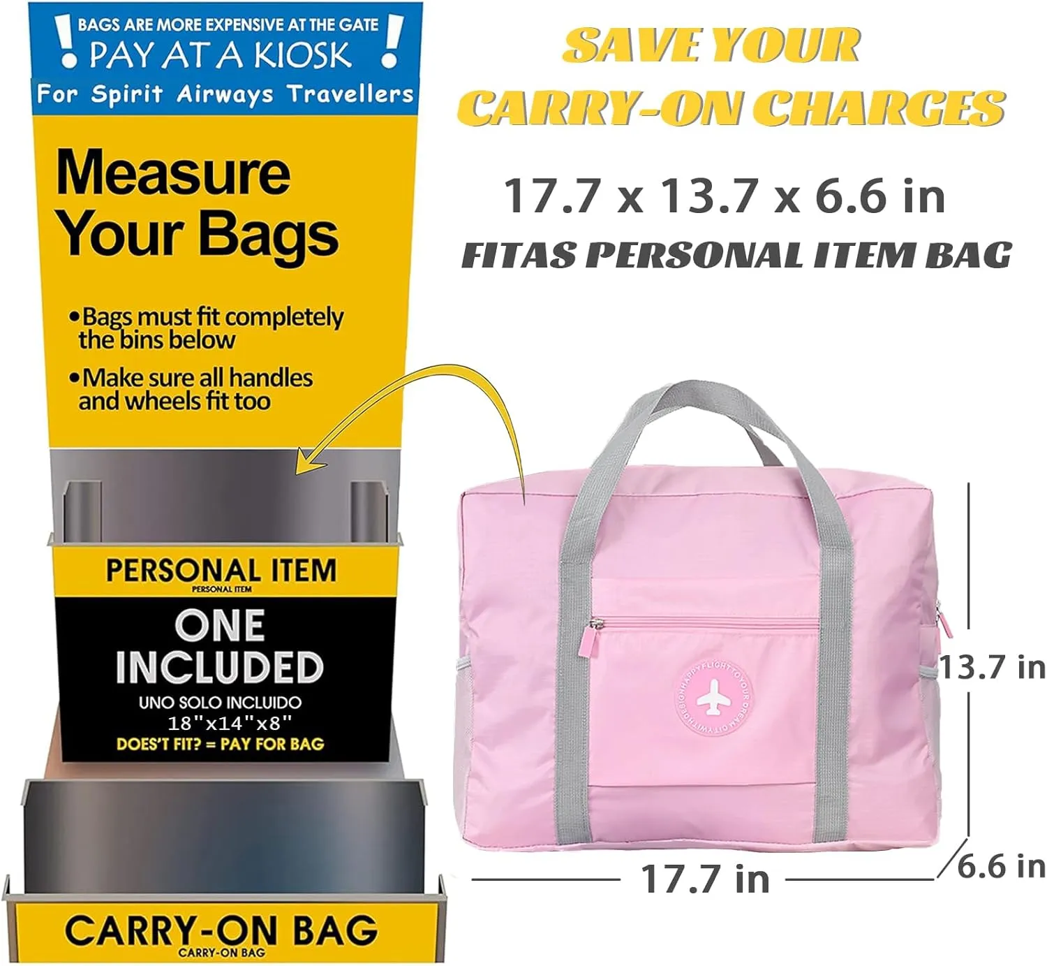 INVODA Travel Bag Foldable Duffle Bag Spirit Airlines Personal Item for Women Men Lightweight Short Trip Carry On Bag Sports Gym Tote Weekender Overnight (1002 Pink)