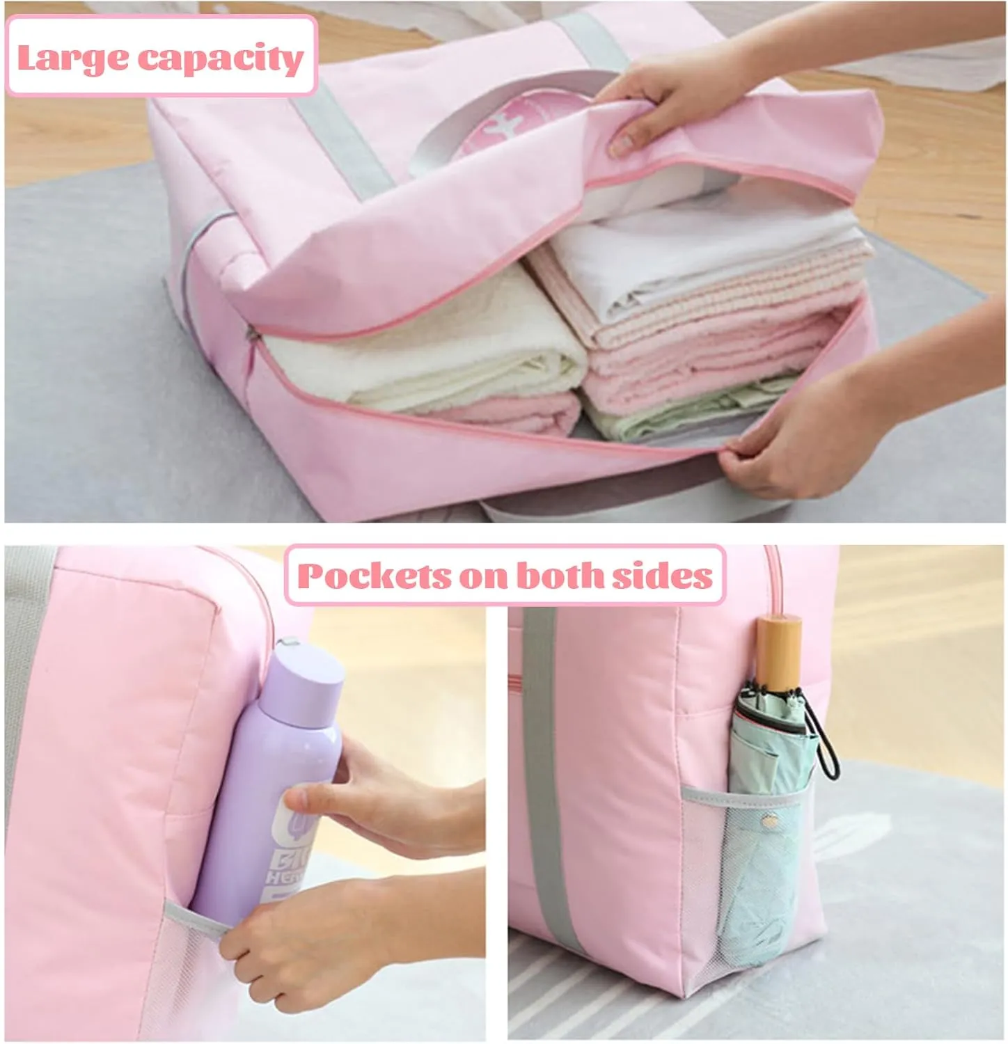 INVODA Travel Bag Foldable Duffle Bag Spirit Airlines Personal Item for Women Men Lightweight Short Trip Carry On Bag Sports Gym Tote Weekender Overnight (1002 Pink)