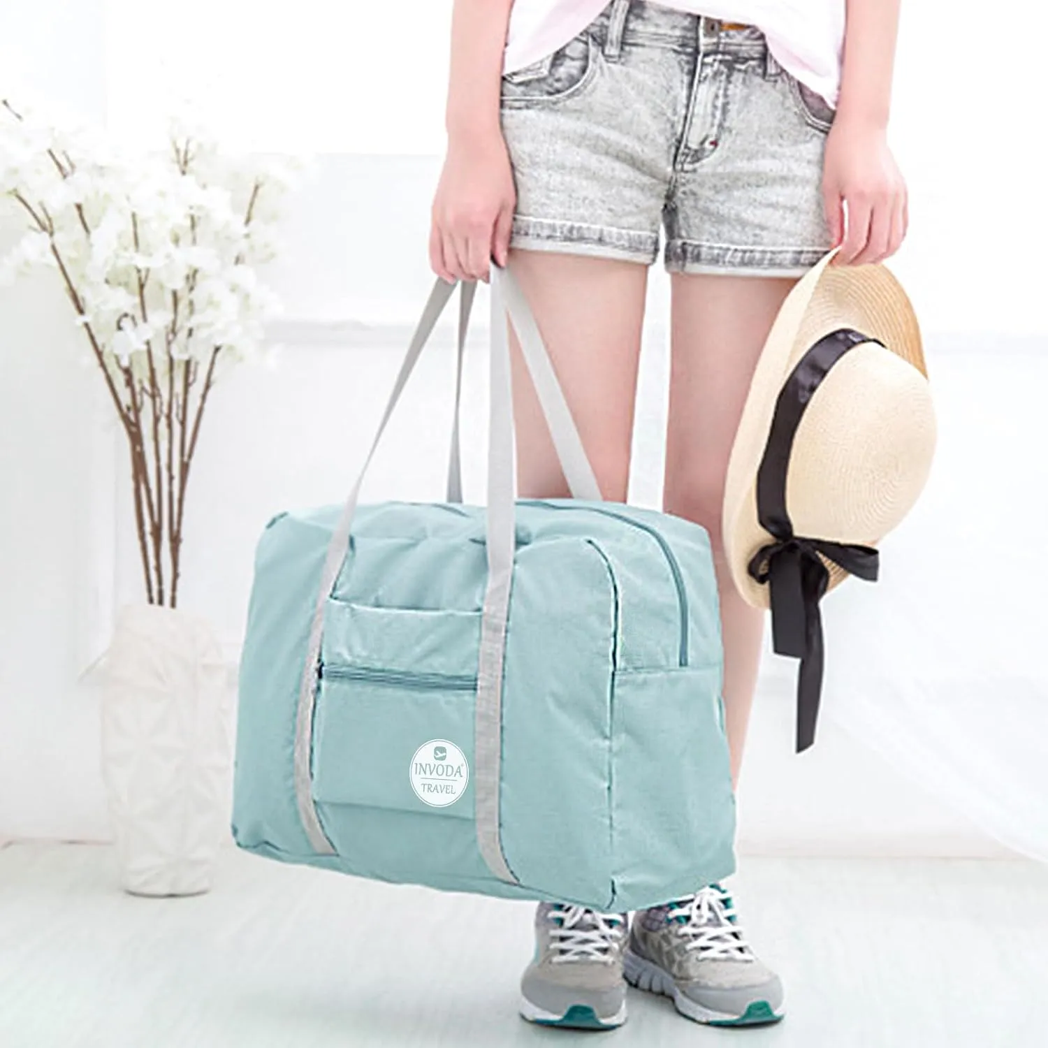 INVODA Travel Duffel Bag for Women Men Foldable Luggage Bags Sports Gym Bag Spirit Airlines Personal Item Carry on Weekender Overnight Bag (Green)
