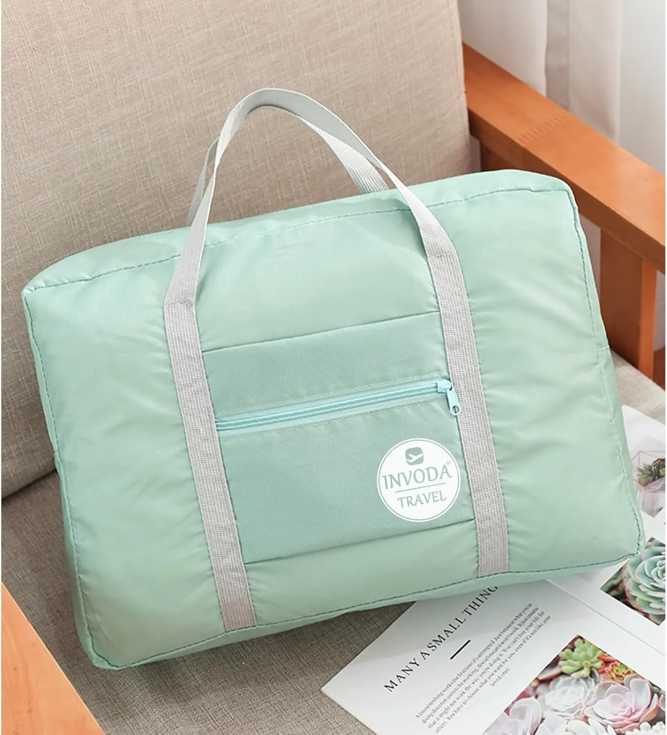 INVODA Travel Duffel Bag for Women Men Foldable Luggage Bags Sports Gym Bag Spirit Airlines Personal Item Carry on Weekender Overnight Bag (Green)