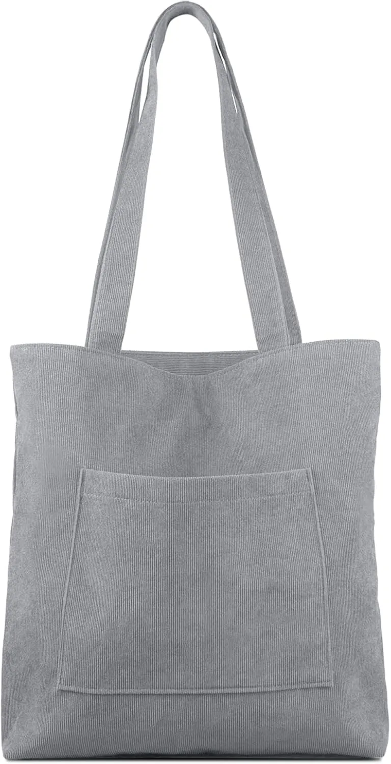 Kememo Corduroy Tote Bag with Zip, Shoulder Bag Women's Hobos Handbags Large Capacity Shopping Bag with Inner Pocket