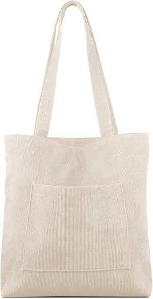 Kememo Corduroy Tote Bag with Zip, Shoulder Bag Women's Hobos Handbags Large Capacity Shopping Bag with Inner Pocket