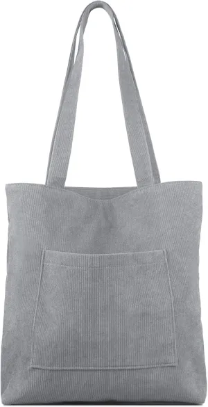 Kememo Corduroy Tote Bag with Zip, Shoulder Bag Women's Hobos Handbags Large Capacity Shopping Bag with Inner Pocket