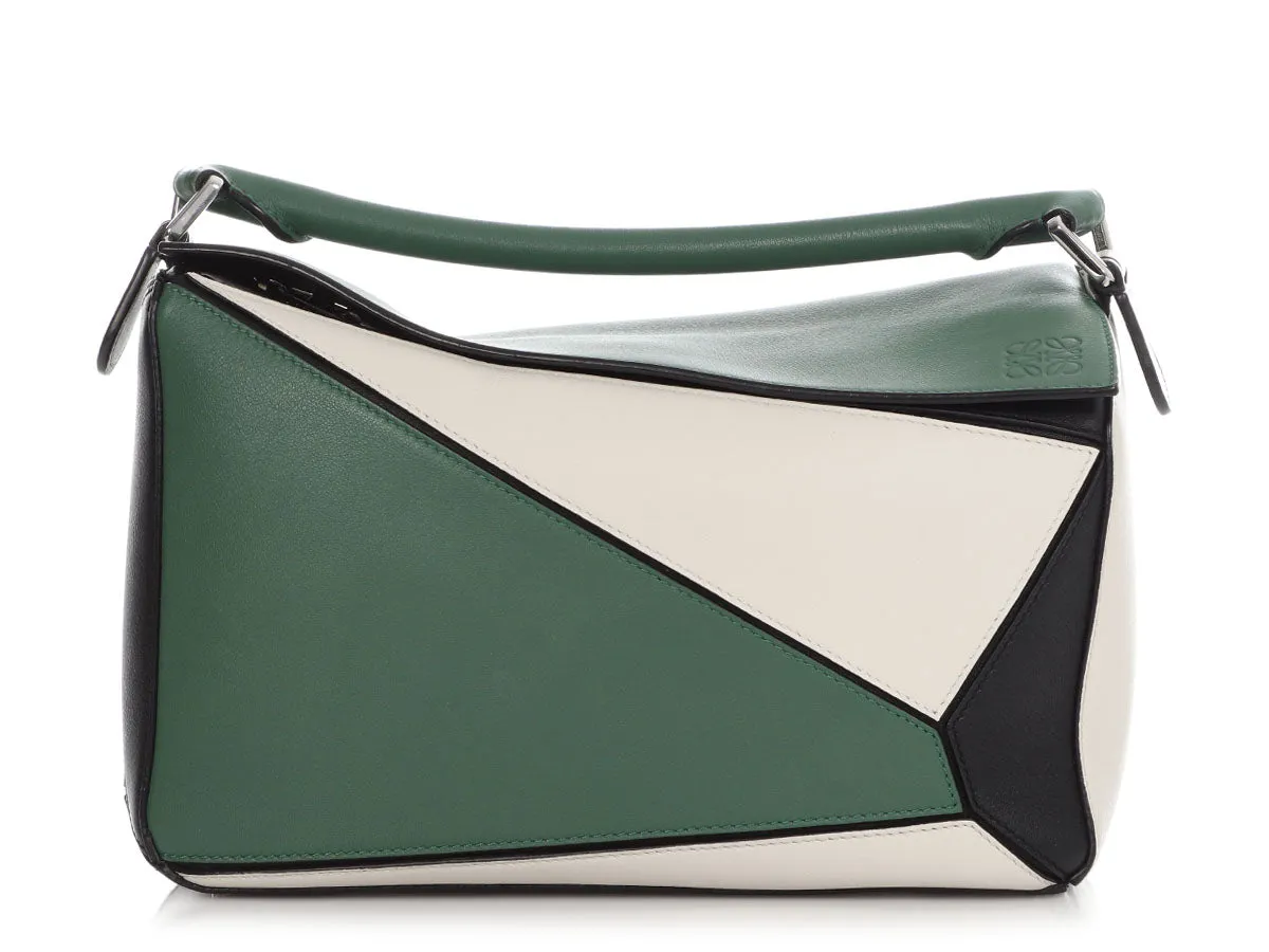 Loewe Medium Green, Black, and White Puzzle Bag