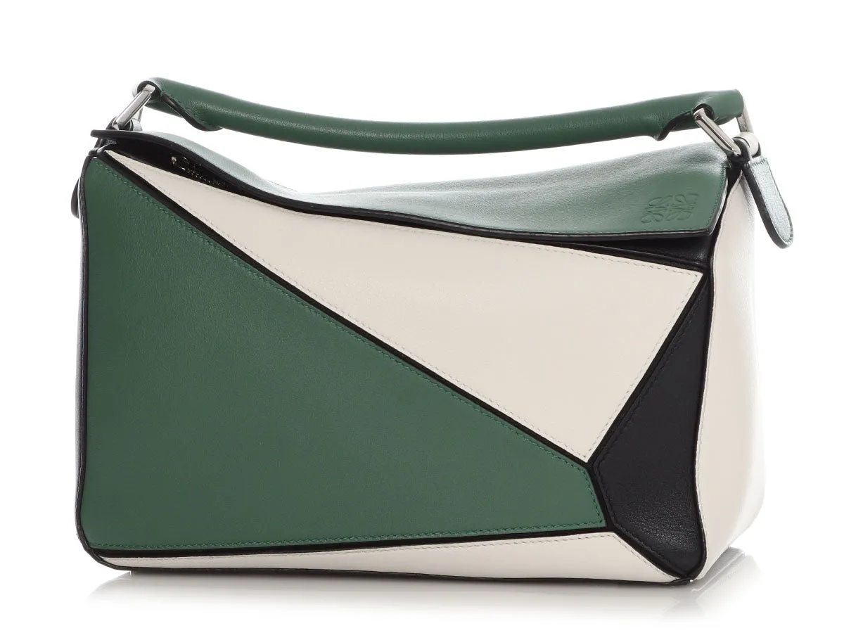 Loewe Medium Green, Black, and White Puzzle Bag