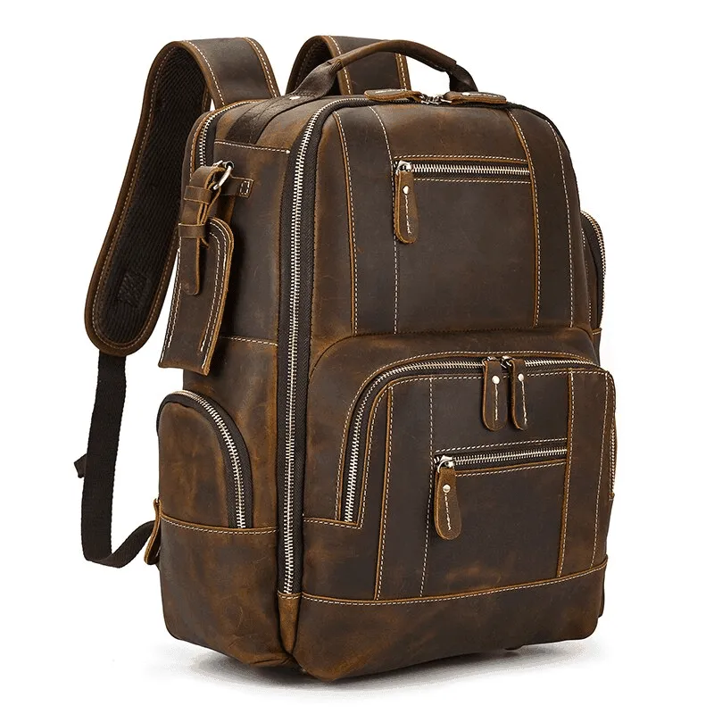 Mens Vintage Brown Travel Backpack Daypack Luxury Leather