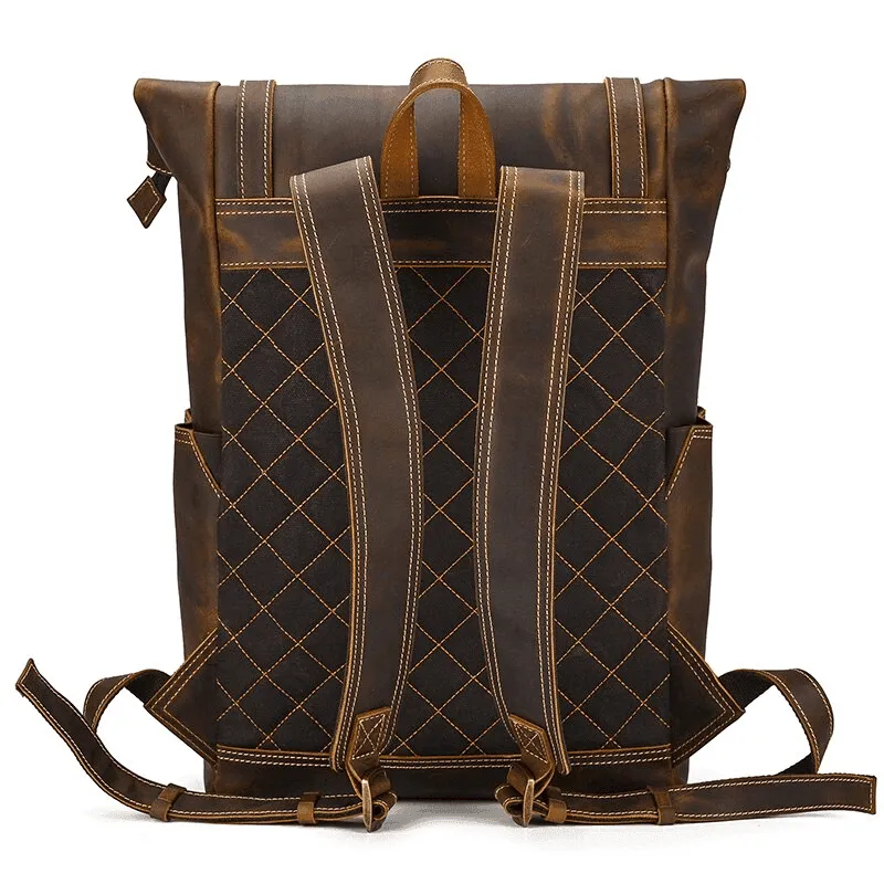 Mens Vintage Brown Travel Backpack Daypack Luxury Leather