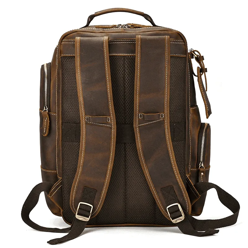 Mens Vintage Brown Travel Backpack Daypack Luxury Leather