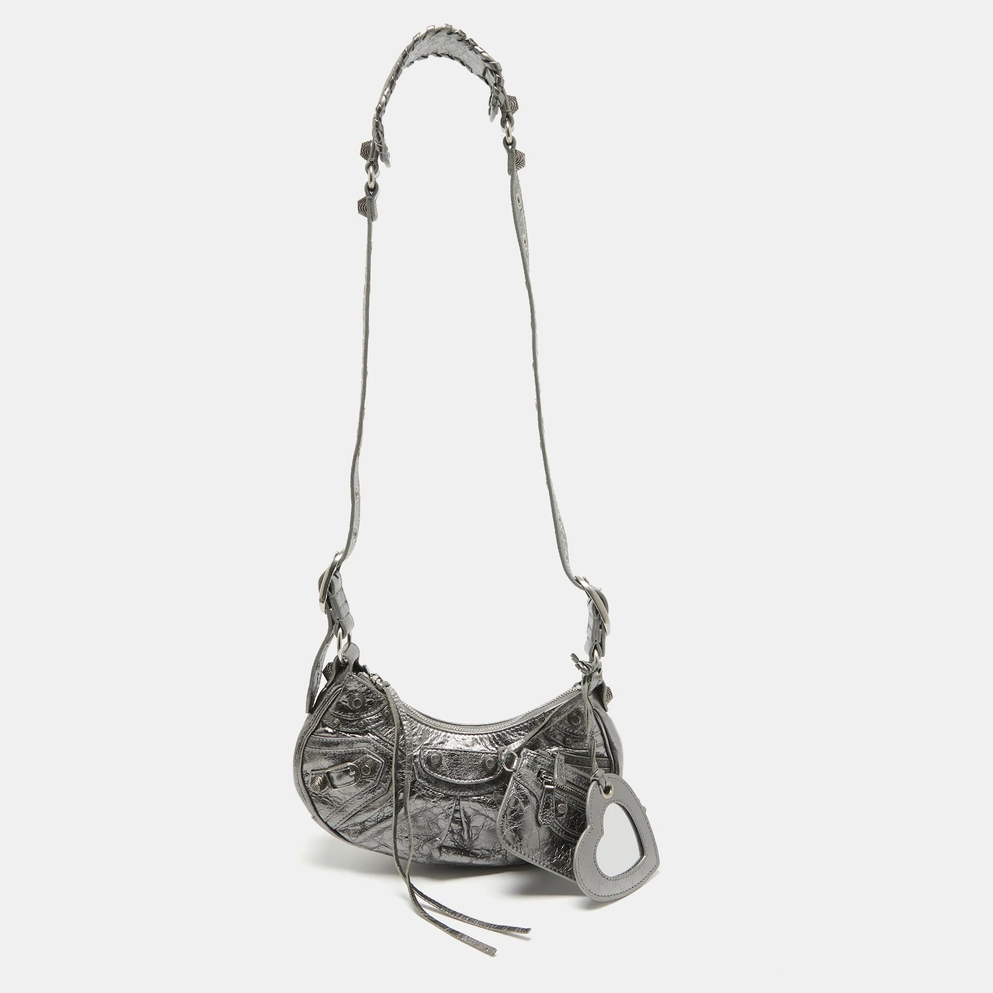 Metallic Grey Patent Leather XS Le Cagole Shoulder Bag