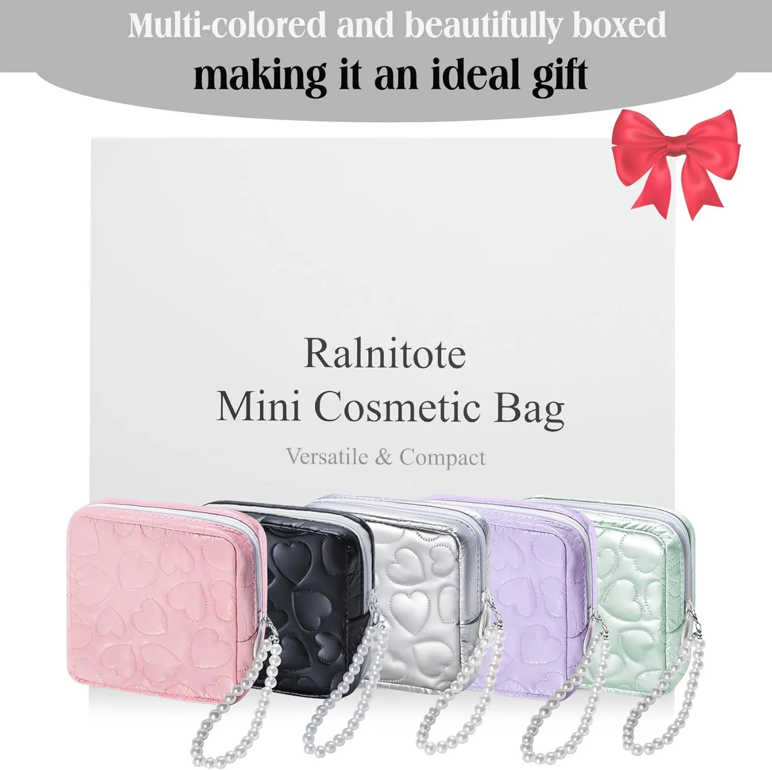 Mini Makeup Bag with Detachable Faux Pearl Chain: Cute & Compact Cosmetic Pouch for Purse, Multi-Functional Small Makeup Bag for Travel and Everyday Use-Purple