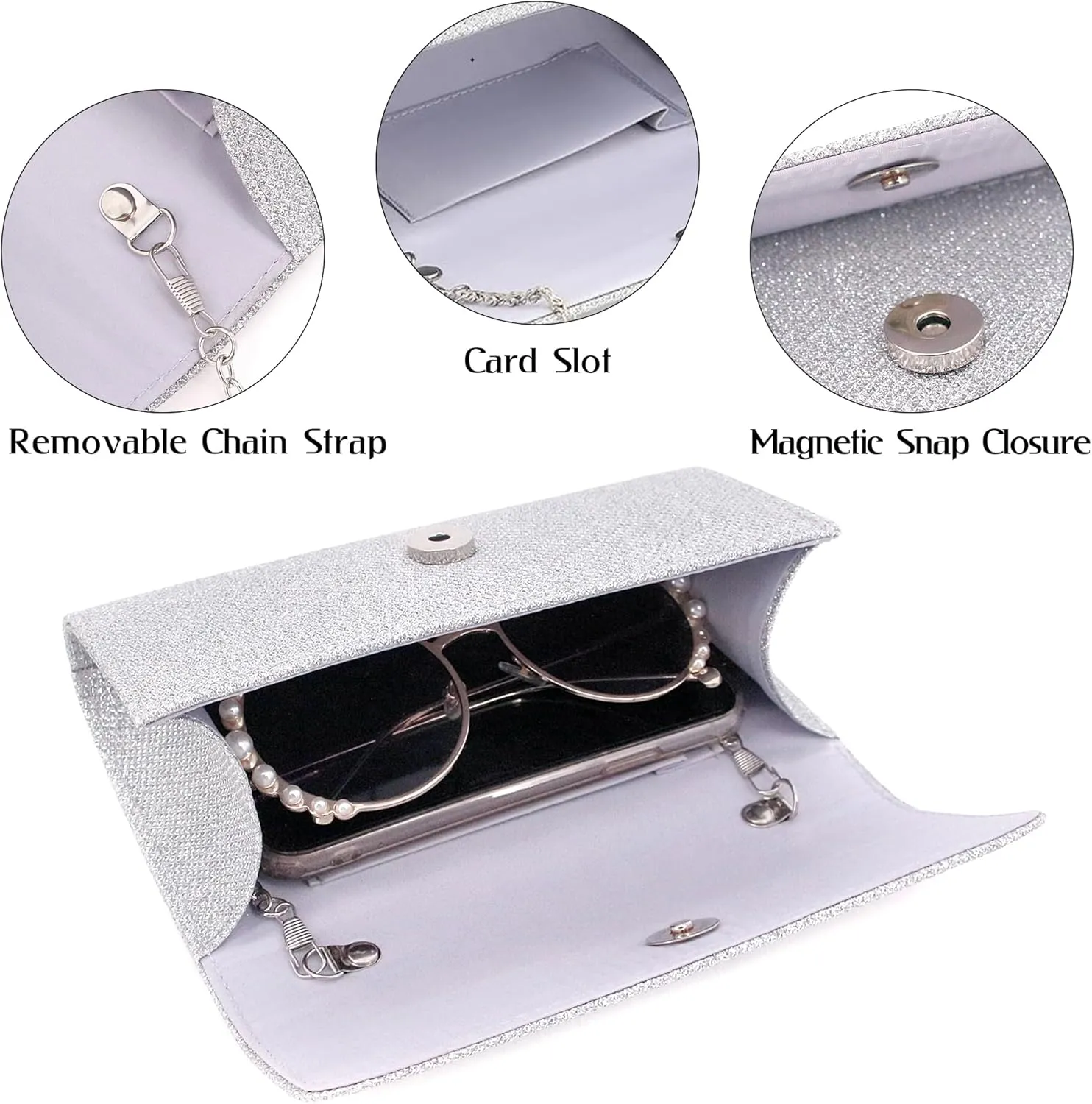 Naimo Flap Dazzling Small Clutch Bag Evening Bag With Detachable Chain