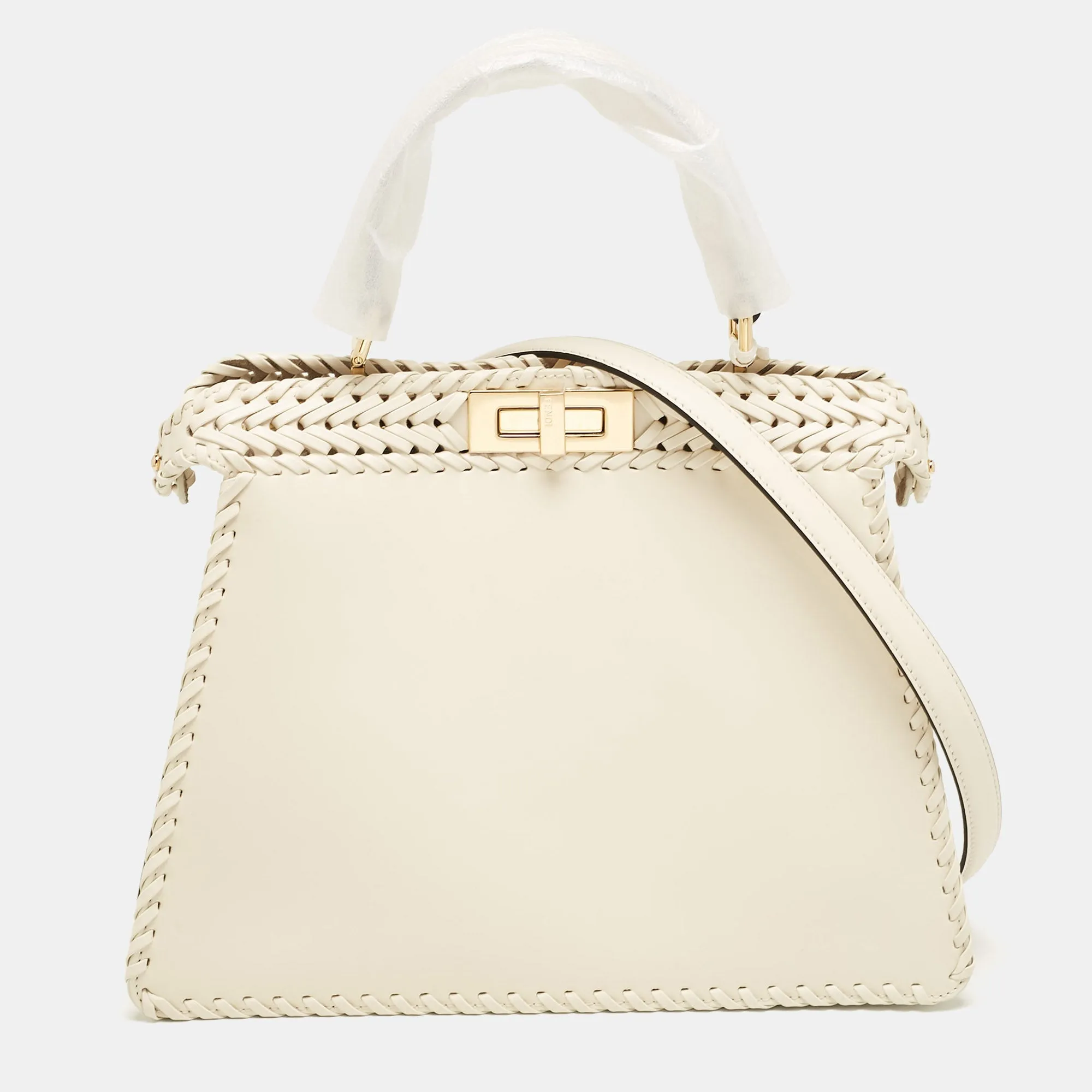 Off White Leather Medium Peekaboo ISeeU Top Handle Bag