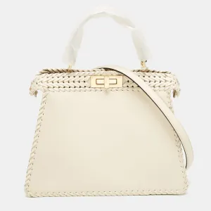 Off White Leather Medium Peekaboo ISeeU Top Handle Bag