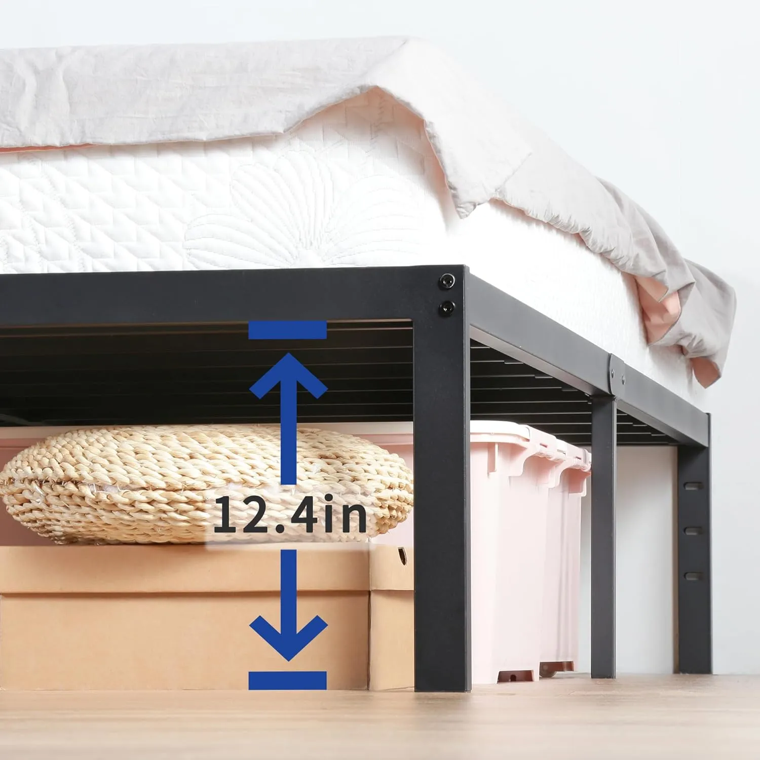 Olee Sleep 14 Inch Heavy Duty Steel Slat Anti-Slip Support, Easy Assembly Platform Bed Frame, Noise Free Steel Mattress Foundation, Maximum Storage, No Box Spring Needed, Black, Full Size