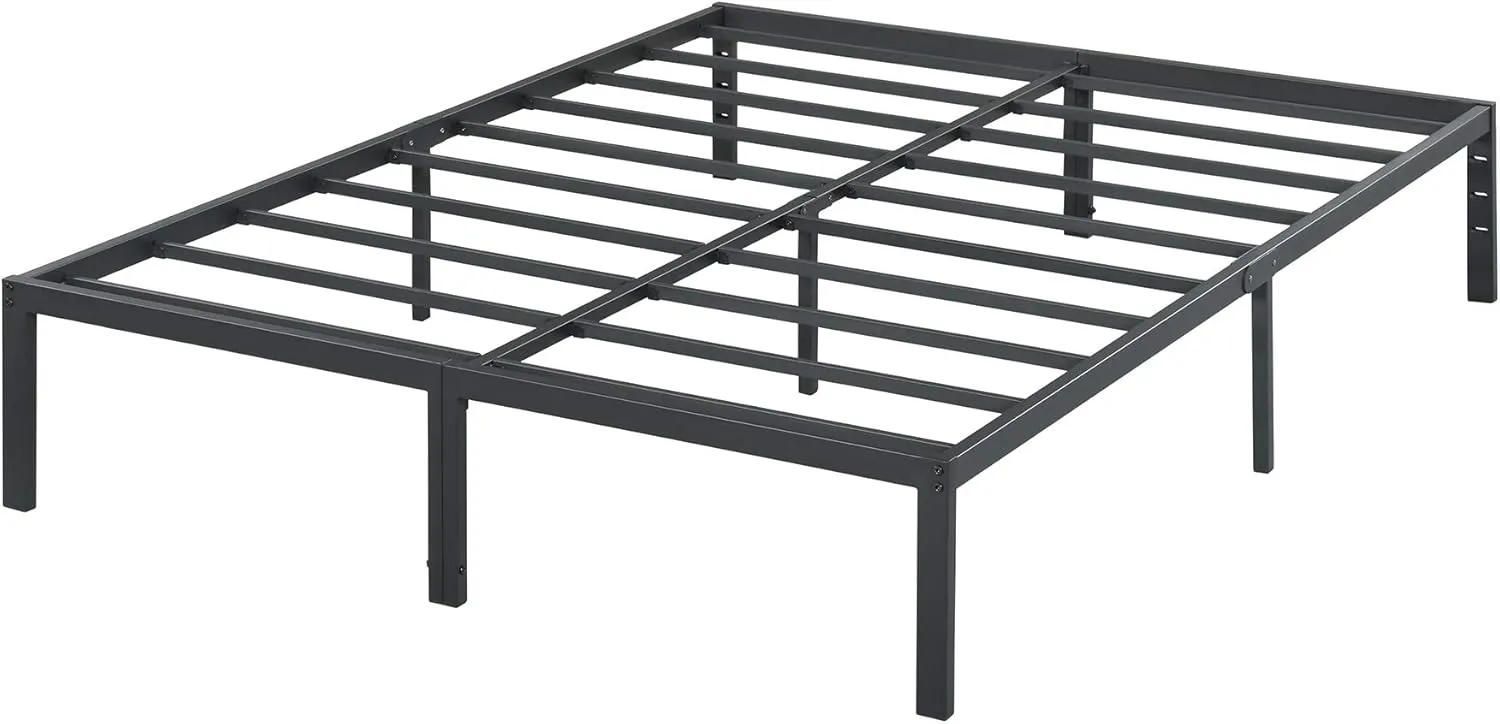 Olee Sleep 14 Inch Heavy Duty Steel Slat Anti-Slip Support, Easy Assembly Platform Bed Frame, Noise Free Steel Mattress Foundation, Maximum Storage, No Box Spring Needed, Black, Full Size