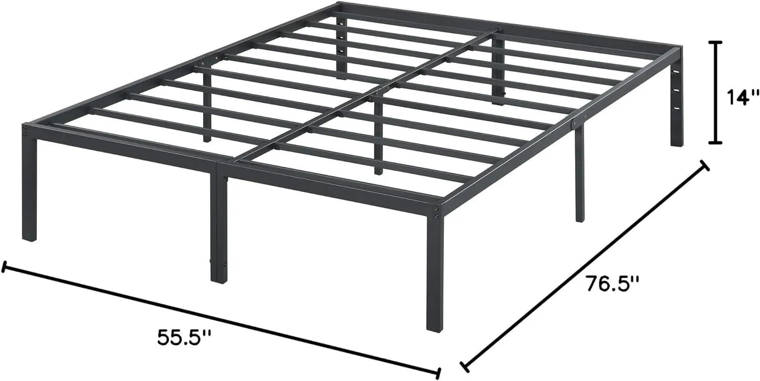 Olee Sleep 14 Inch Heavy Duty Steel Slat Anti-Slip Support, Easy Assembly Platform Bed Frame, Noise Free Steel Mattress Foundation, Maximum Storage, No Box Spring Needed, Black, Full Size