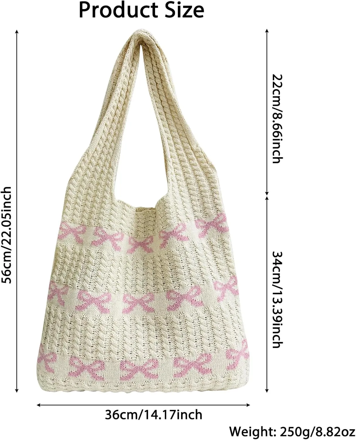 Ovida Cute Bow Tie Crochet Bags for Women Summer Travel Beach Tote Bag Y2k Aesthetic Knit Bag Fairy Grunge Accessories