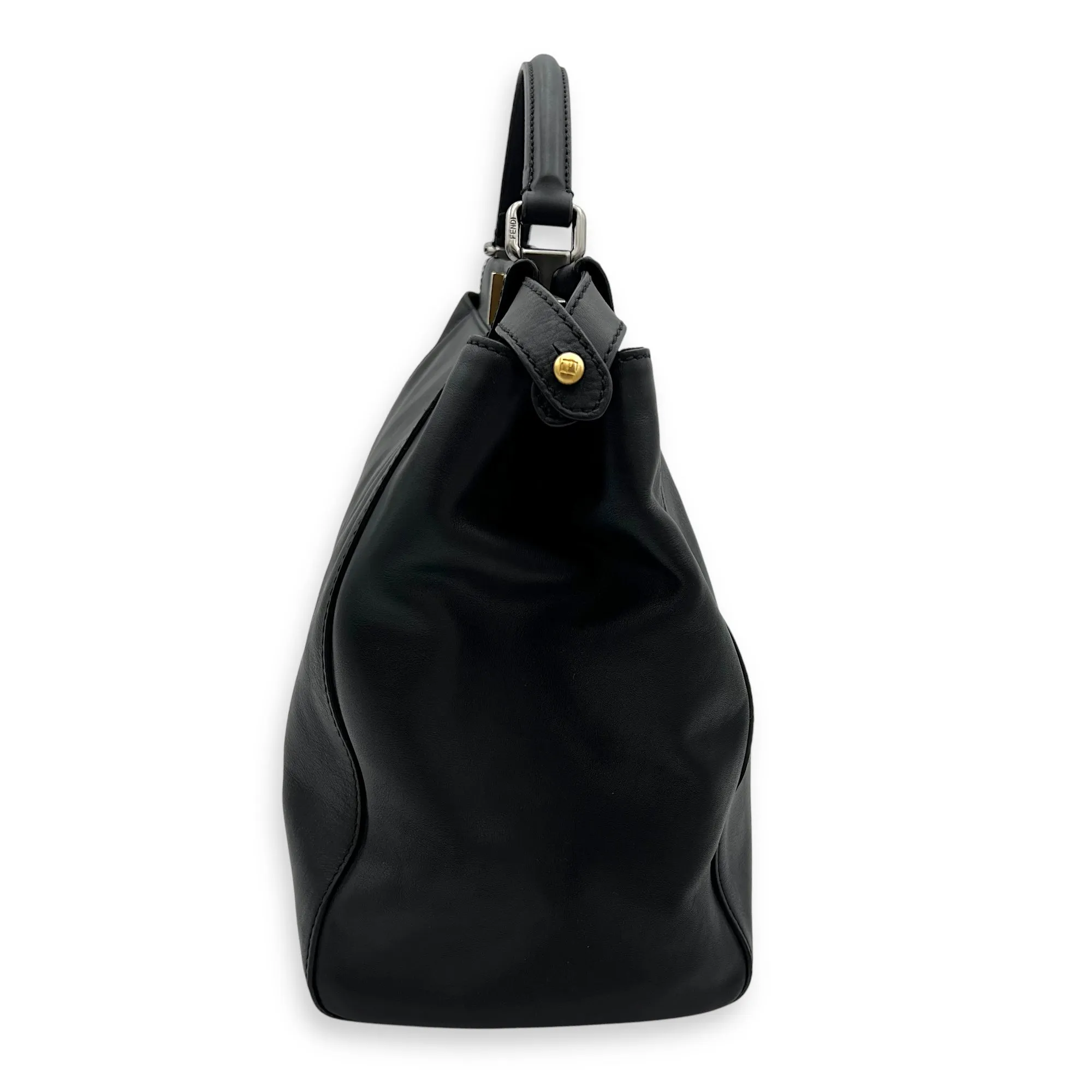 Peekaboo Large Black Top Handle Bag in Calfskin, Mixed hardware