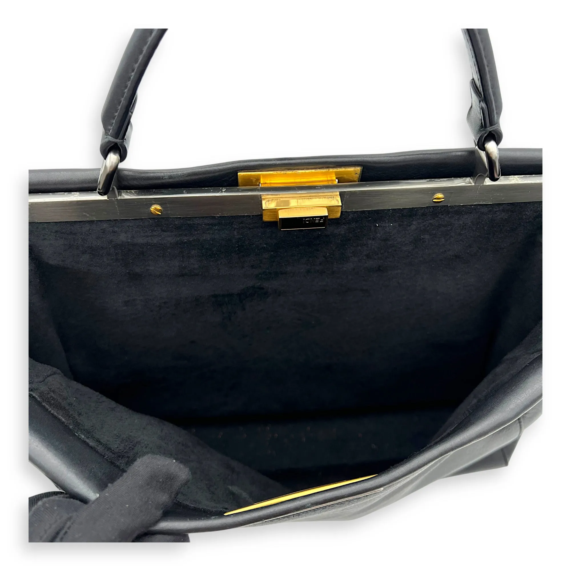 Peekaboo Large Black Top Handle Bag in Calfskin, Mixed hardware