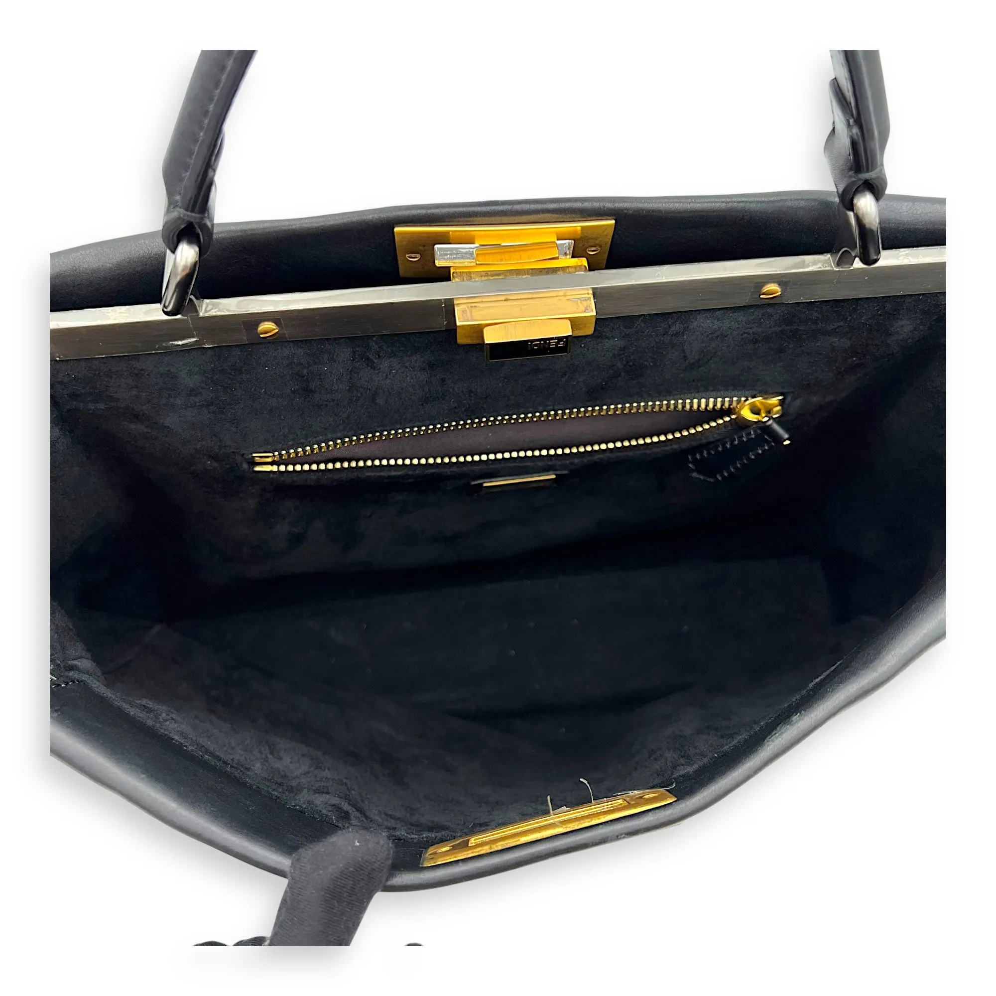 Peekaboo Large Black Top Handle Bag in Calfskin, Mixed hardware