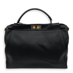 Peekaboo Large Black Top Handle Bag in Calfskin, Mixed hardware