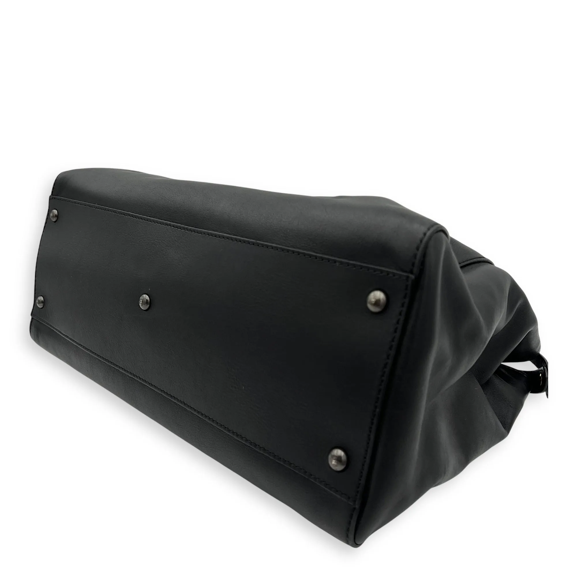 Peekaboo Large Black Top Handle Bag in Calfskin, Mixed hardware