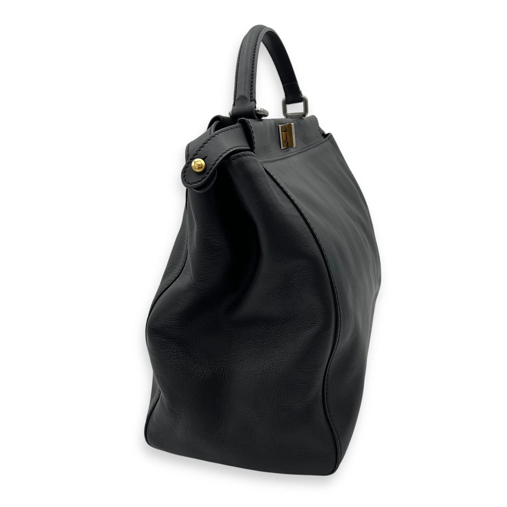 Peekaboo Large Black Top Handle Bag in Calfskin, Mixed hardware