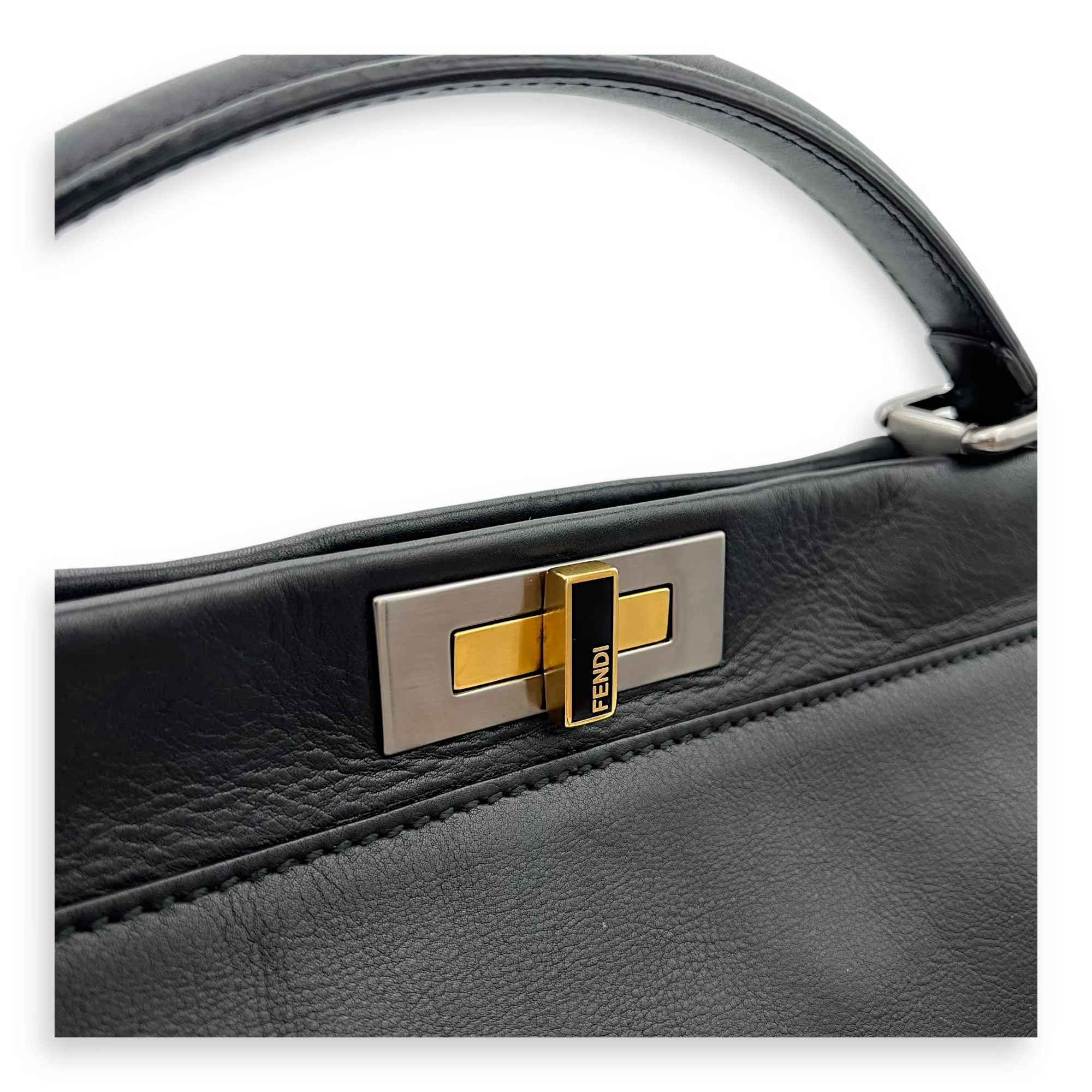 Peekaboo Large Black Top Handle Bag in Calfskin, Mixed hardware