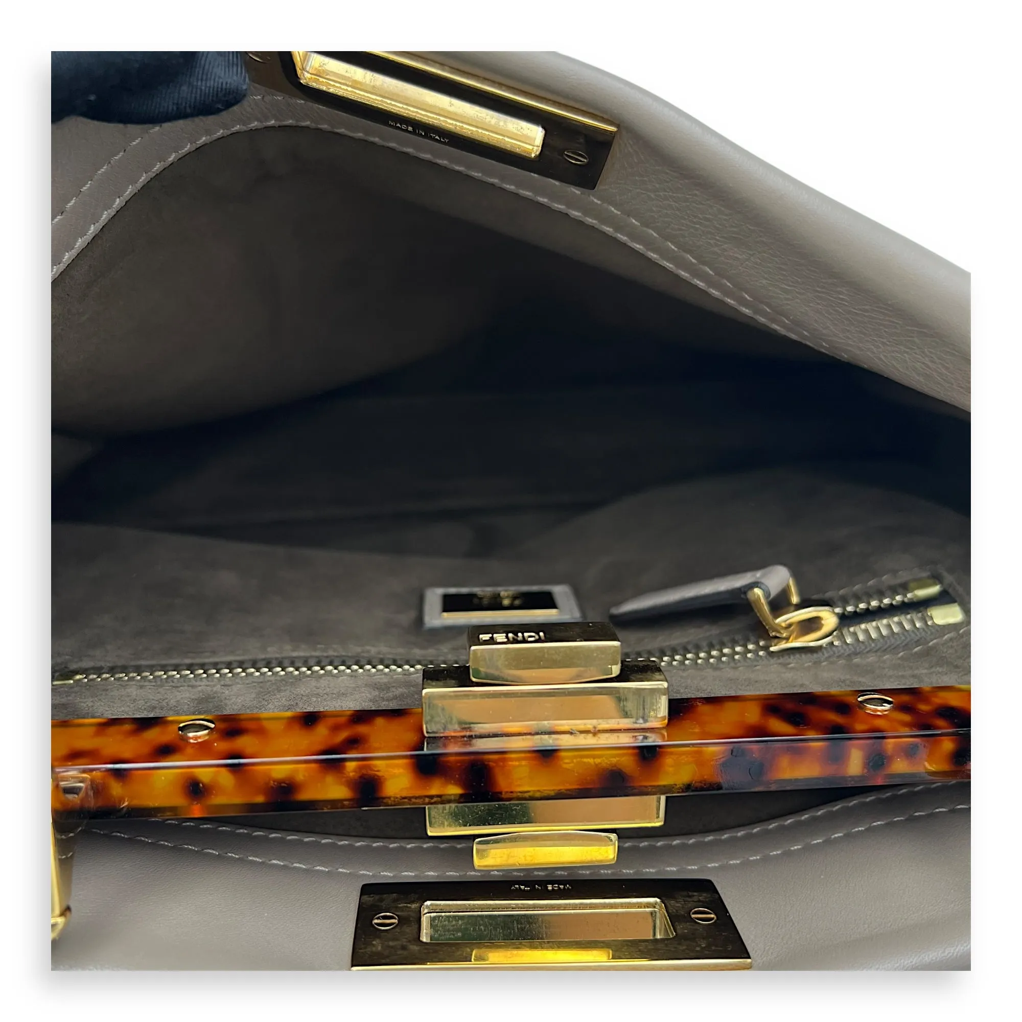 Peekaboo Medium Brown Top Handle Bag in Calfskin, Gold hardware