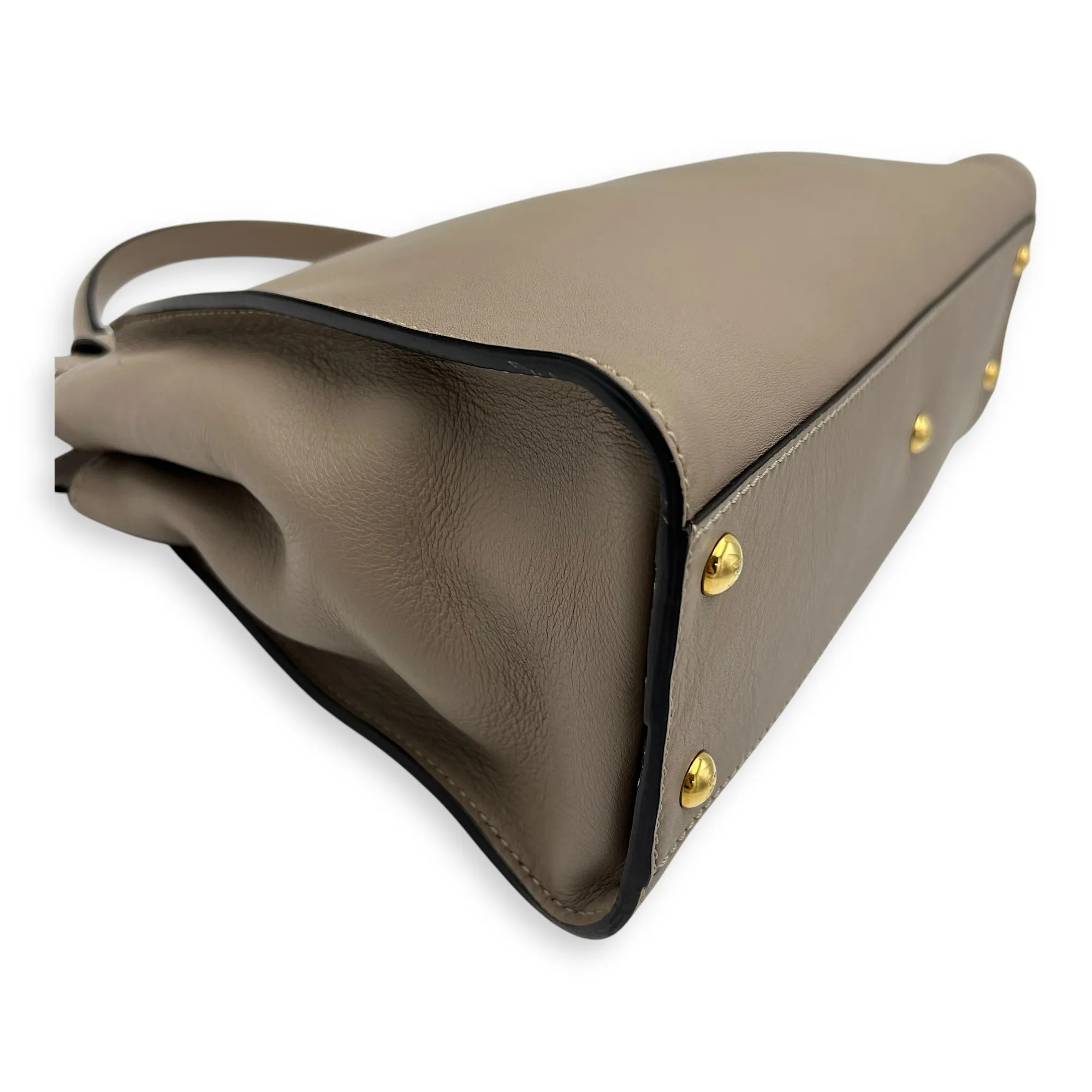 Peekaboo Medium Brown Top Handle Bag in Calfskin, Gold hardware