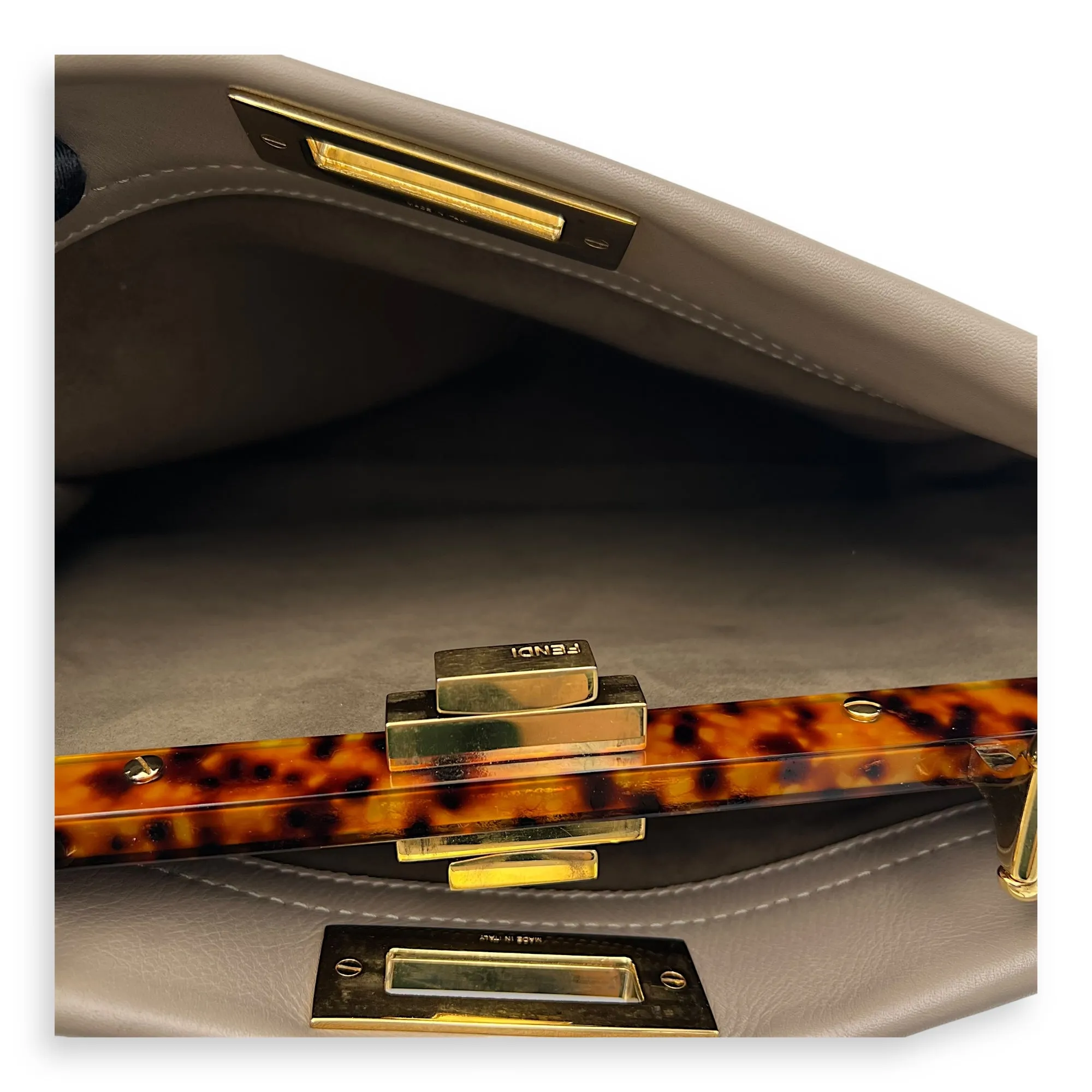 Peekaboo Medium Brown Top Handle Bag in Calfskin, Gold hardware