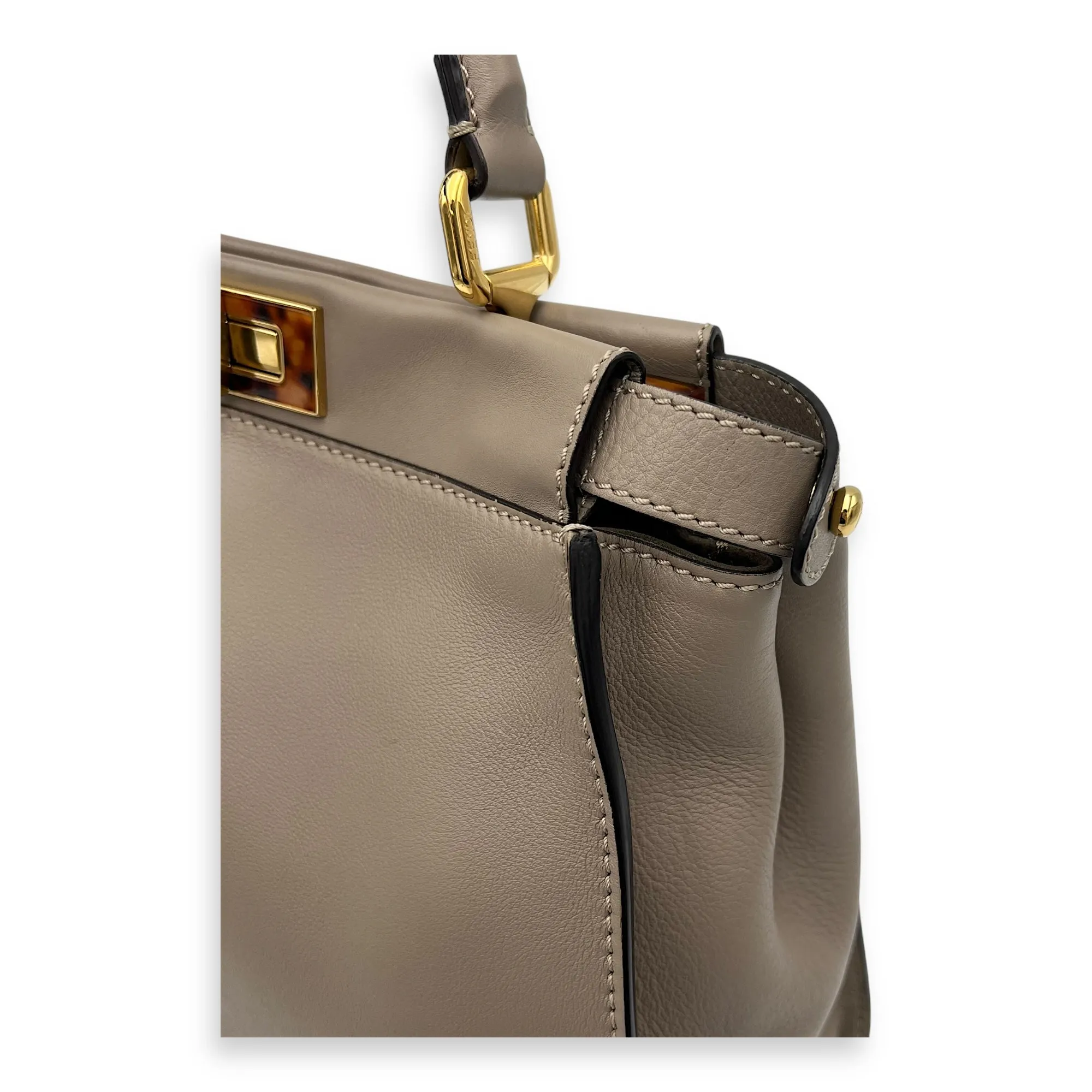 Peekaboo Medium Brown Top Handle Bag in Calfskin, Gold hardware