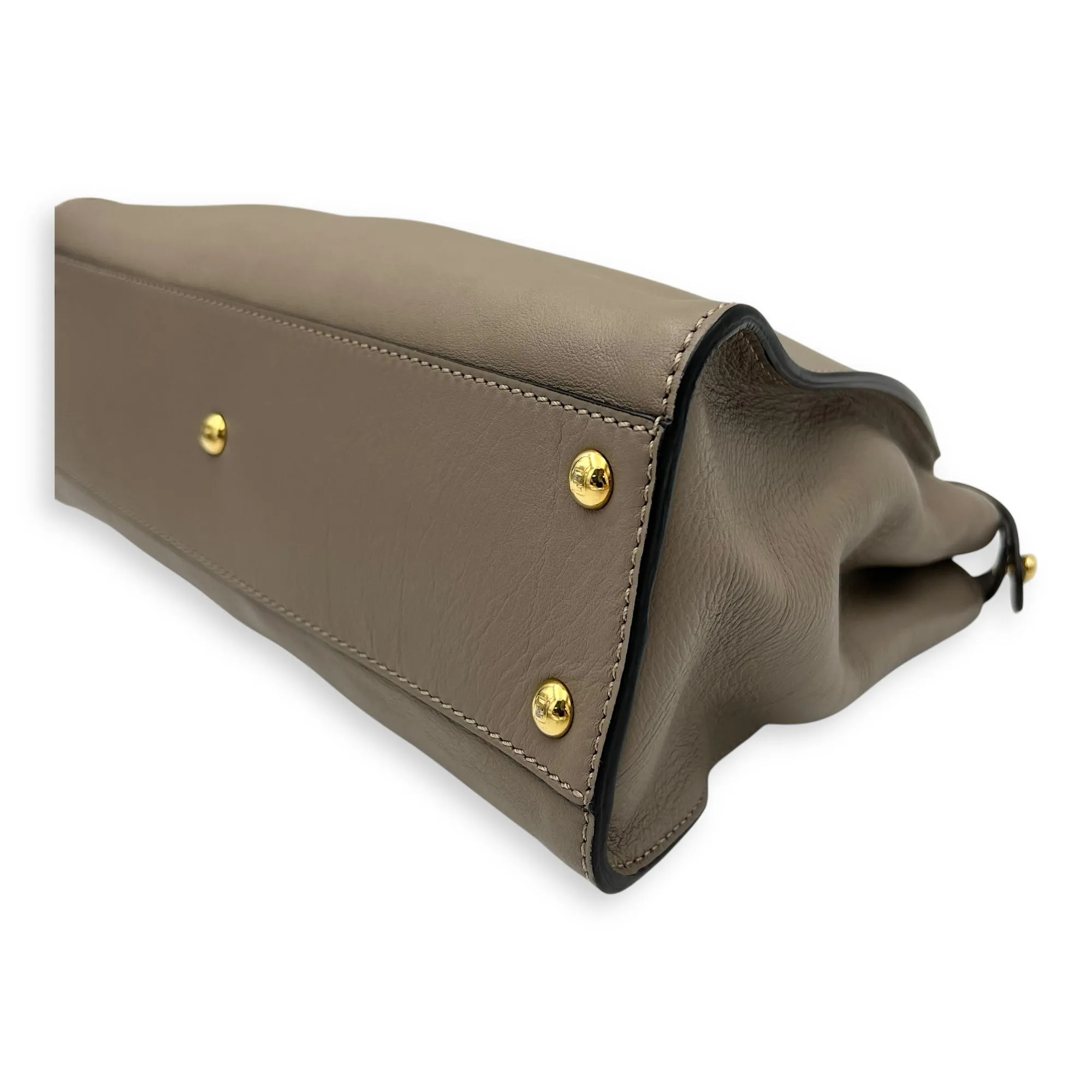 Peekaboo Medium Brown Top Handle Bag in Calfskin, Gold hardware