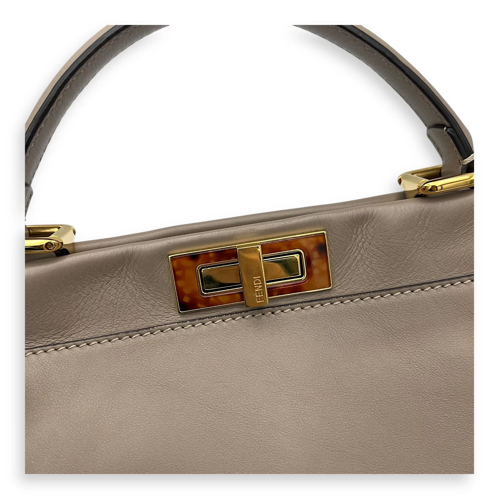 Peekaboo Medium Brown Top Handle Bag in Calfskin, Gold hardware