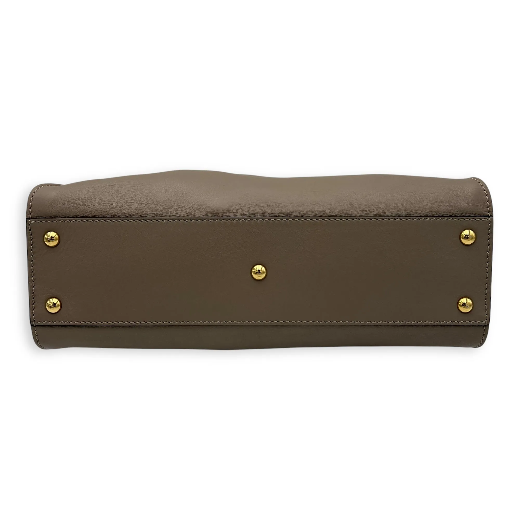 Peekaboo Medium Brown Top Handle Bag in Calfskin, Gold hardware