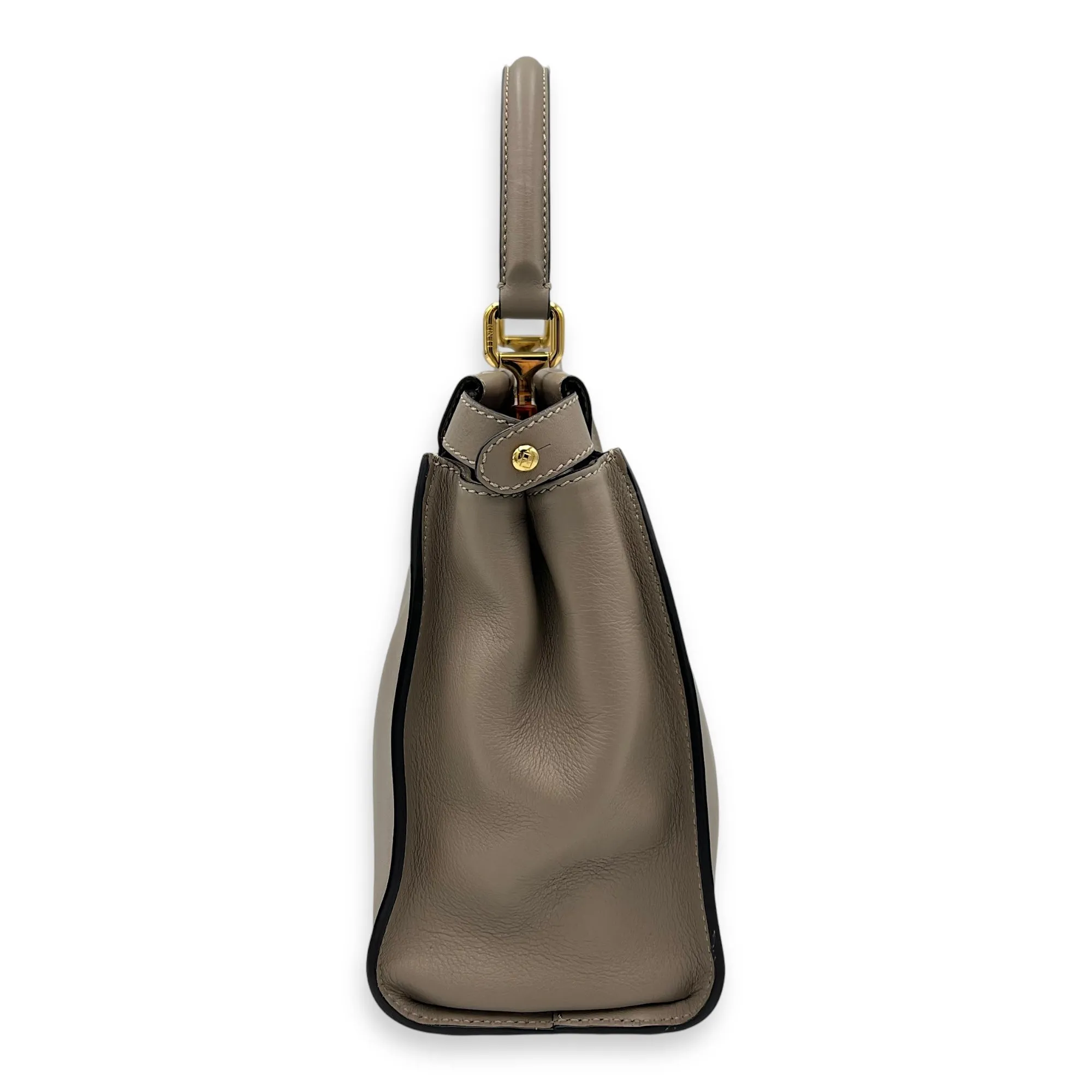 Peekaboo Medium Brown Top Handle Bag in Calfskin, Gold hardware