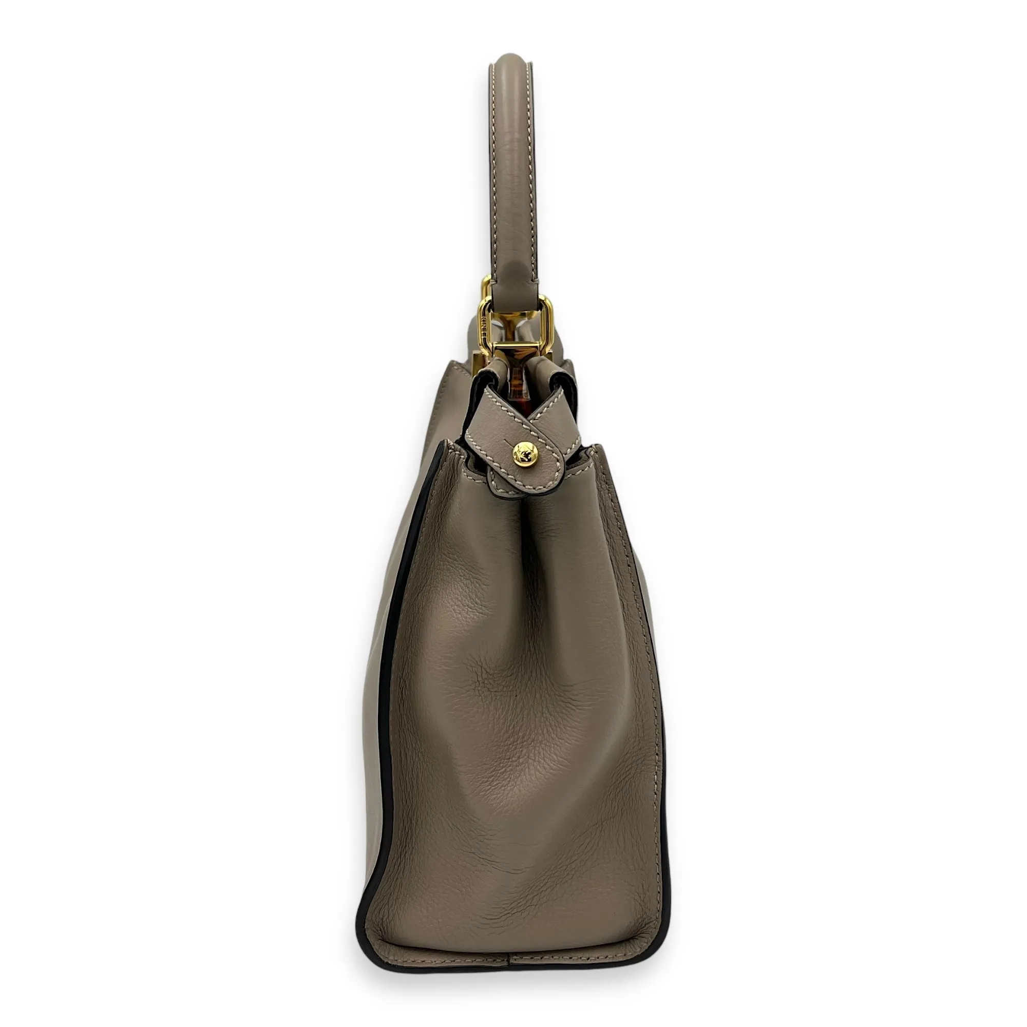 Peekaboo Medium Brown Top Handle Bag in Calfskin, Gold hardware