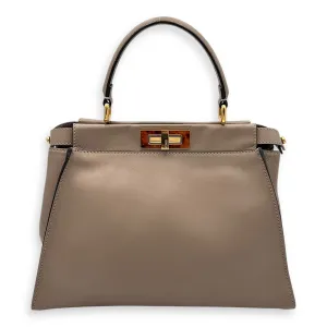 Peekaboo Medium Brown Top Handle Bag in Calfskin, Gold hardware