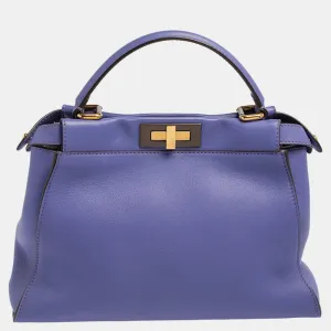 Purple Leather Medium Peekaboo Top Handle Bag