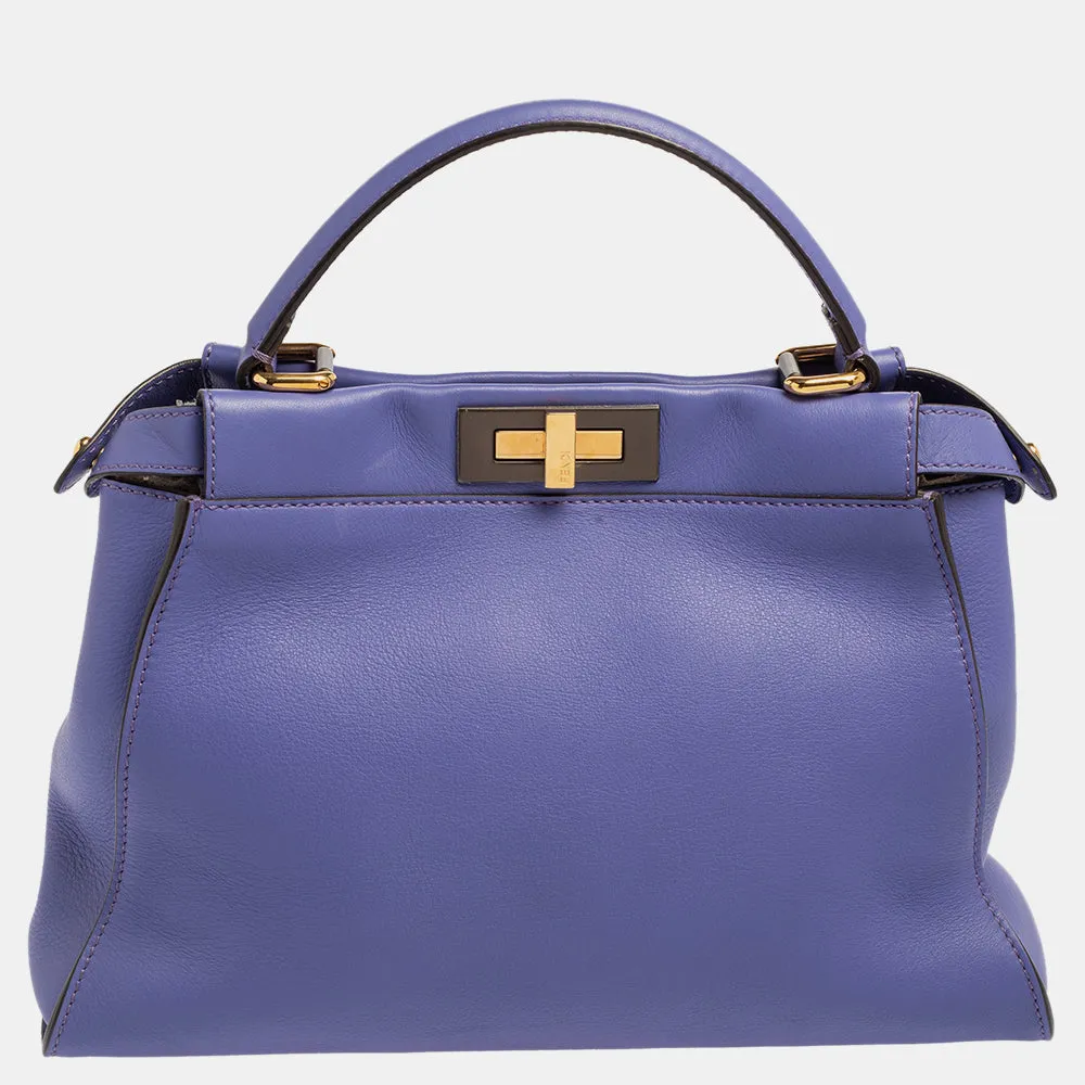 Purple Leather Medium Peekaboo Top Handle Bag