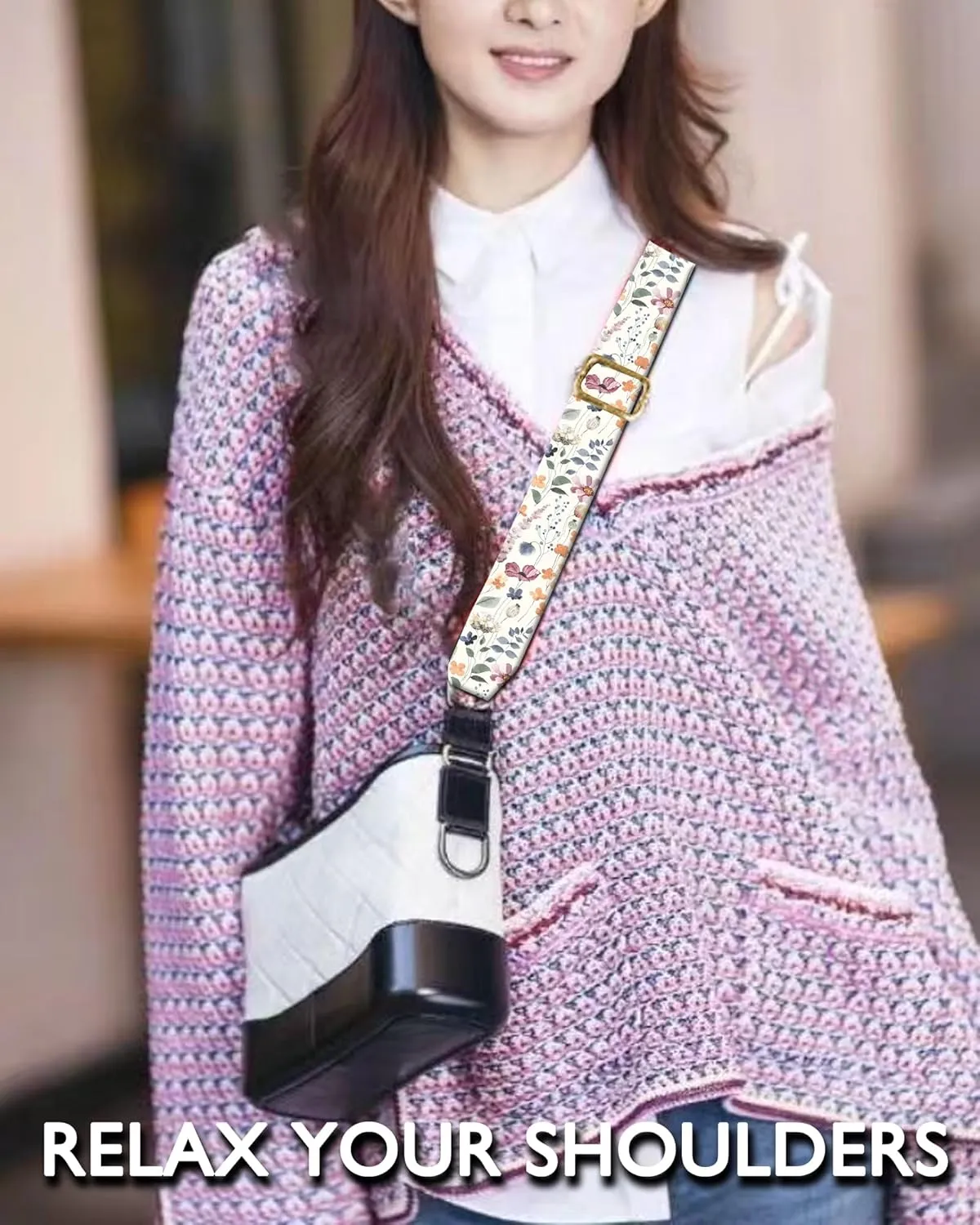 Purse Strap Replacement Belt Crossbody 1.5" Wide Golden Buckle Cute Shoulder Strap Durable Adjustable Guitar Straps for Canvas Bag Handbag Cute Watercolor Flowers