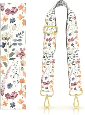 Purse Strap Replacement Belt Crossbody 1.5" Wide Golden Buckle Cute Shoulder Strap Durable Adjustable Guitar Straps for Canvas Bag Handbag Cute Watercolor Flowers