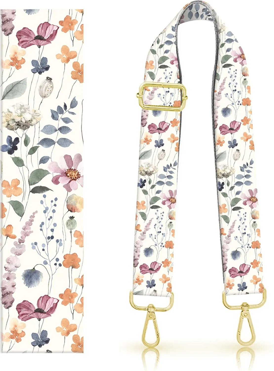 Purse Strap Replacement Belt Crossbody 1.5" Wide Golden Buckle Cute Shoulder Strap Durable Adjustable Guitar Straps for Canvas Bag Handbag Cute Watercolor Flowers